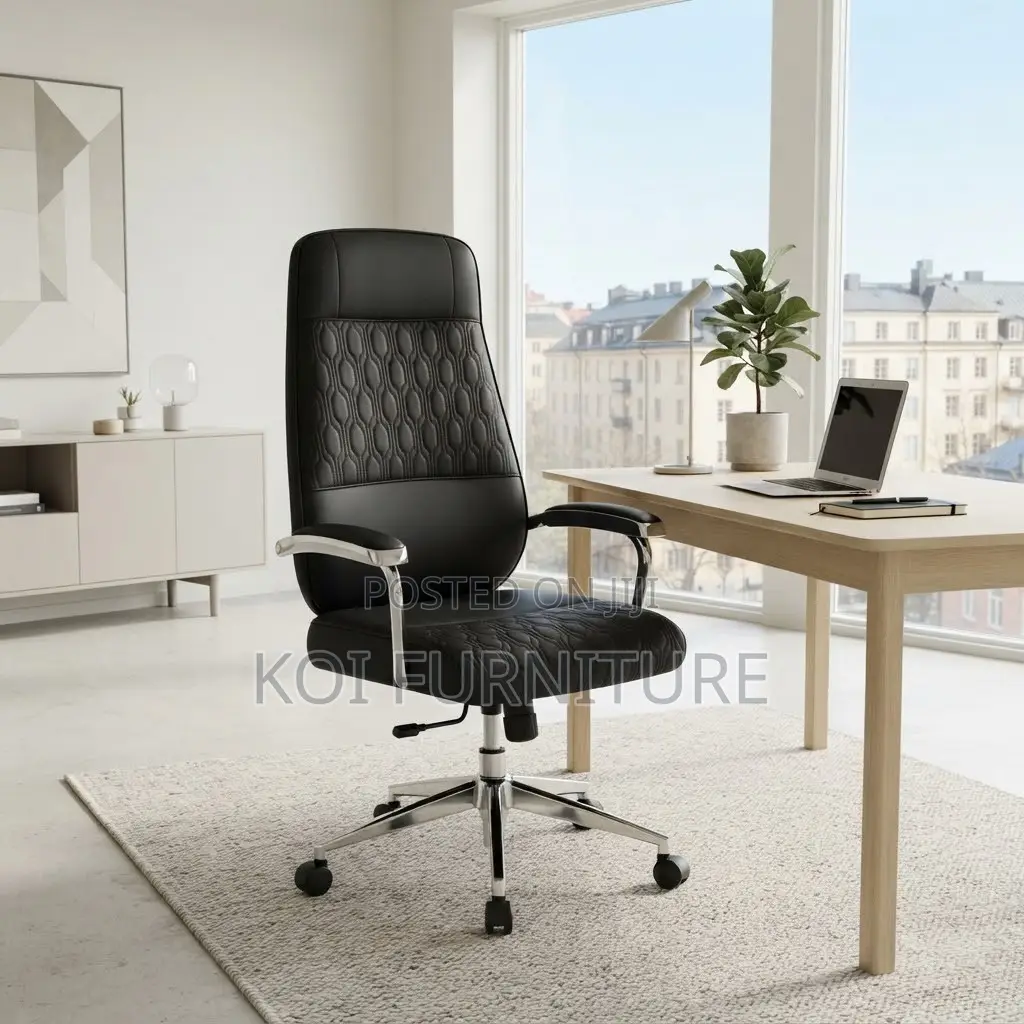Office Chair; Leather High-Back Executive Office Chair