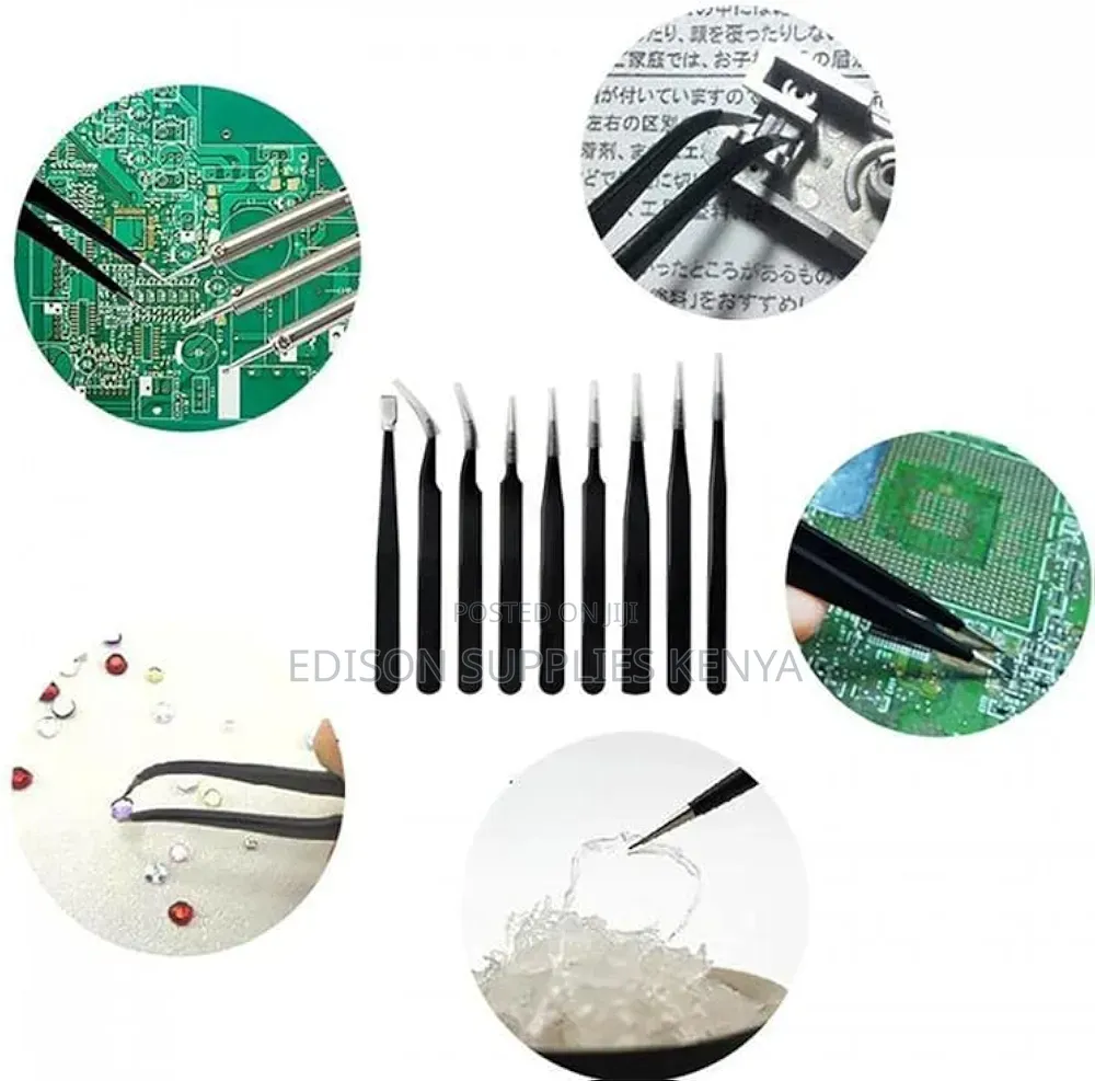 Tweezers 9Pcs ESD Stainless Steel Anti-Static Tweezers Set of 9 PCS