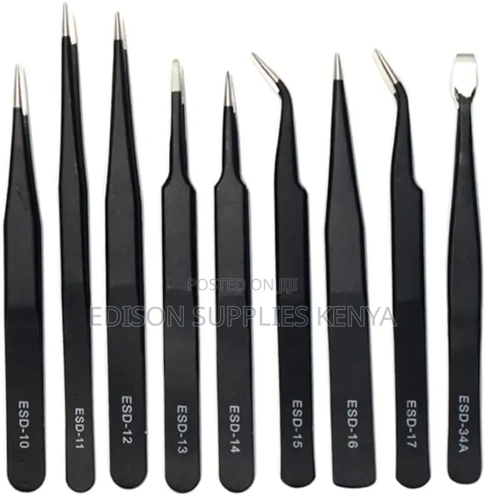 Tweezers 9Pcs ESD Stainless Steel Anti-Static Tweezers Set of 9 PCS