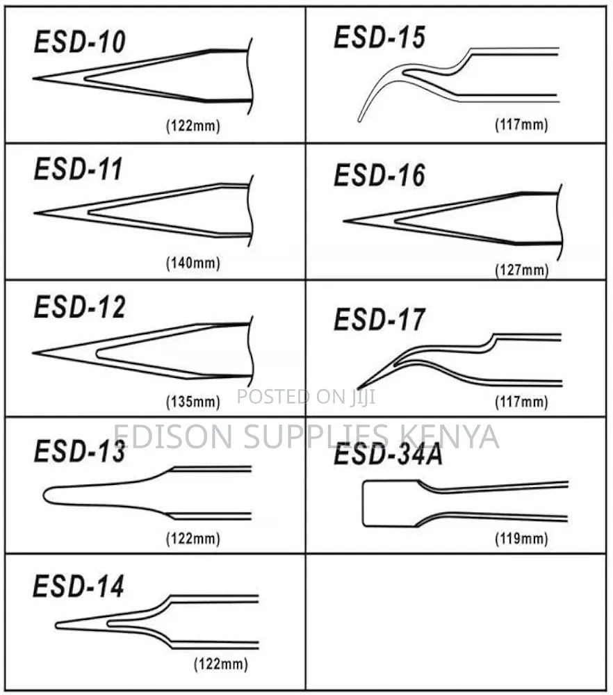 Tweezers 9Pcs ESD Stainless Steel Anti-Static Tweezers Set of 9 PCS