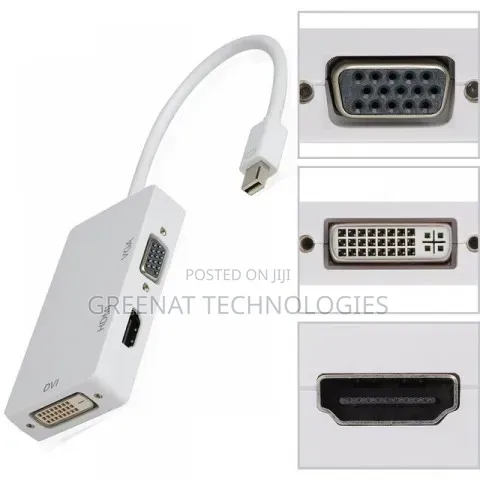Mini DP to HDMI, VGA, DVI Converter White 13.3 CM