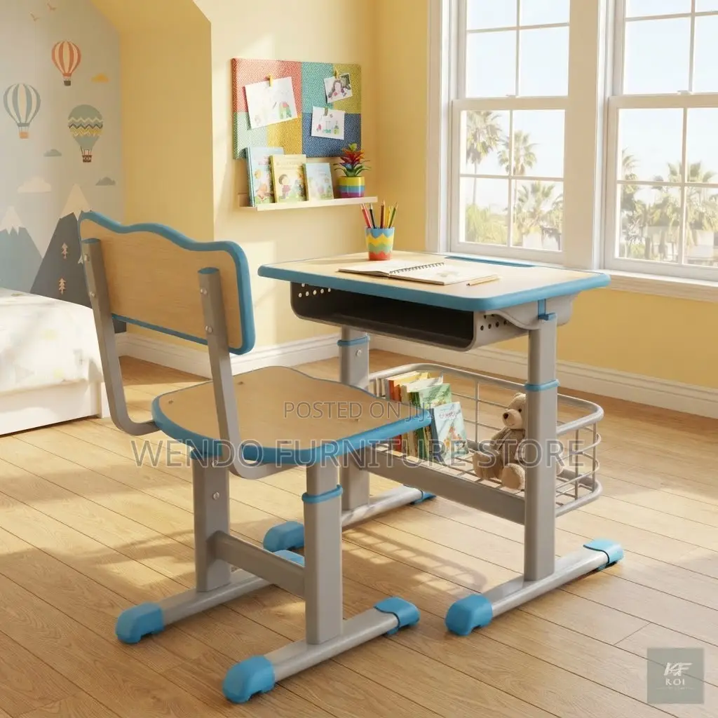 Home Desk; Adjustable Brown Kids Desk Chair Set With Bookshelf