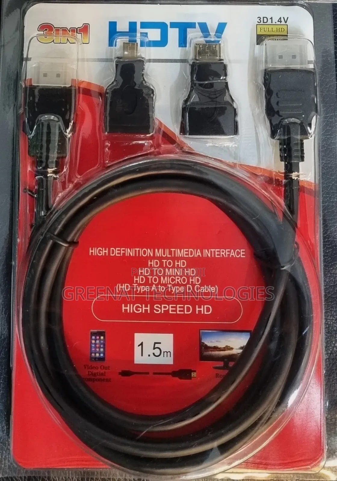 3-in-1 High-Speed HDMI Cable 1.5M HDMI, Mini HDMI Micro HDMI Adapters