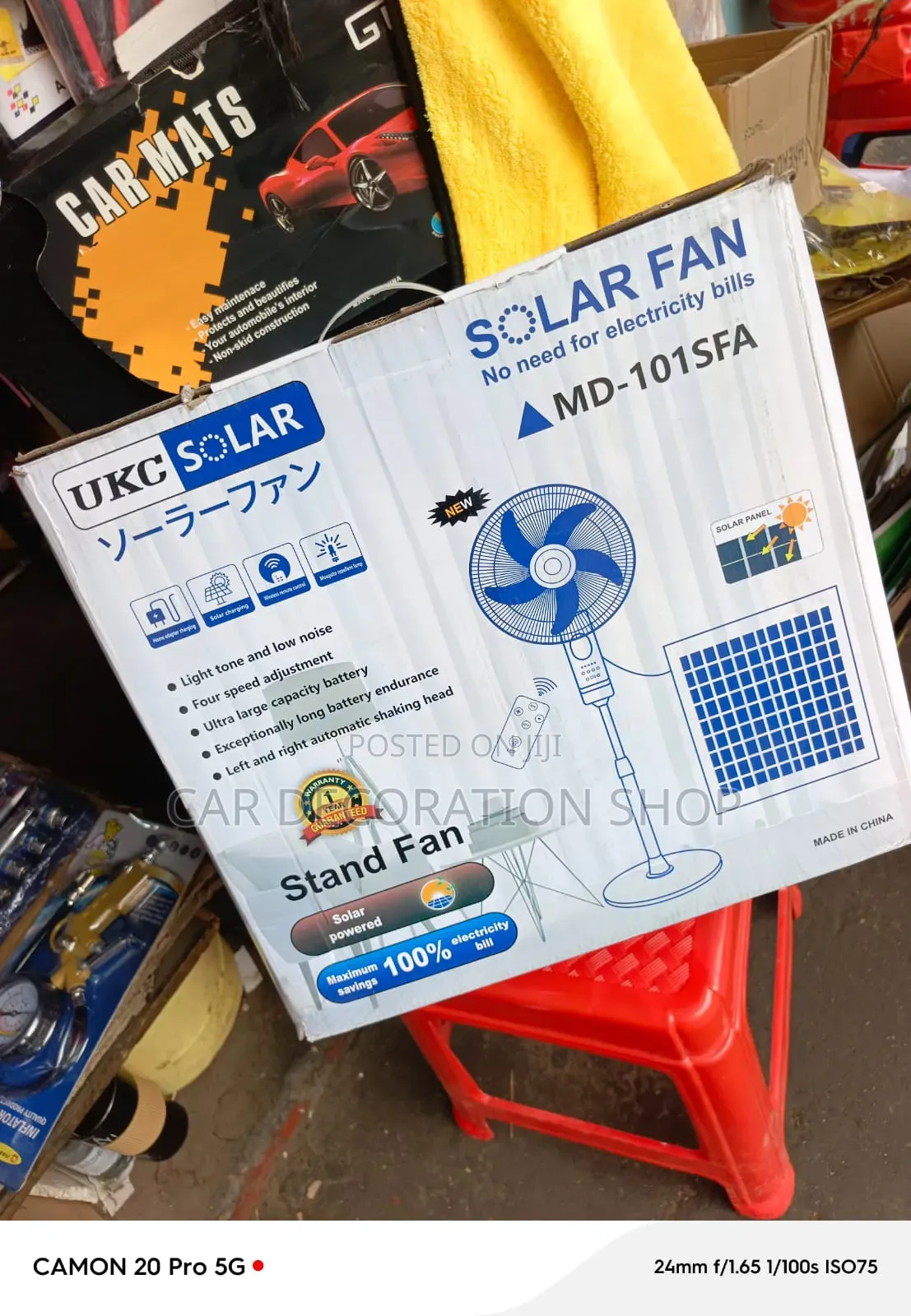 16" Solar Powered Reacheargeable Battery Stand Fan With Solar Panel