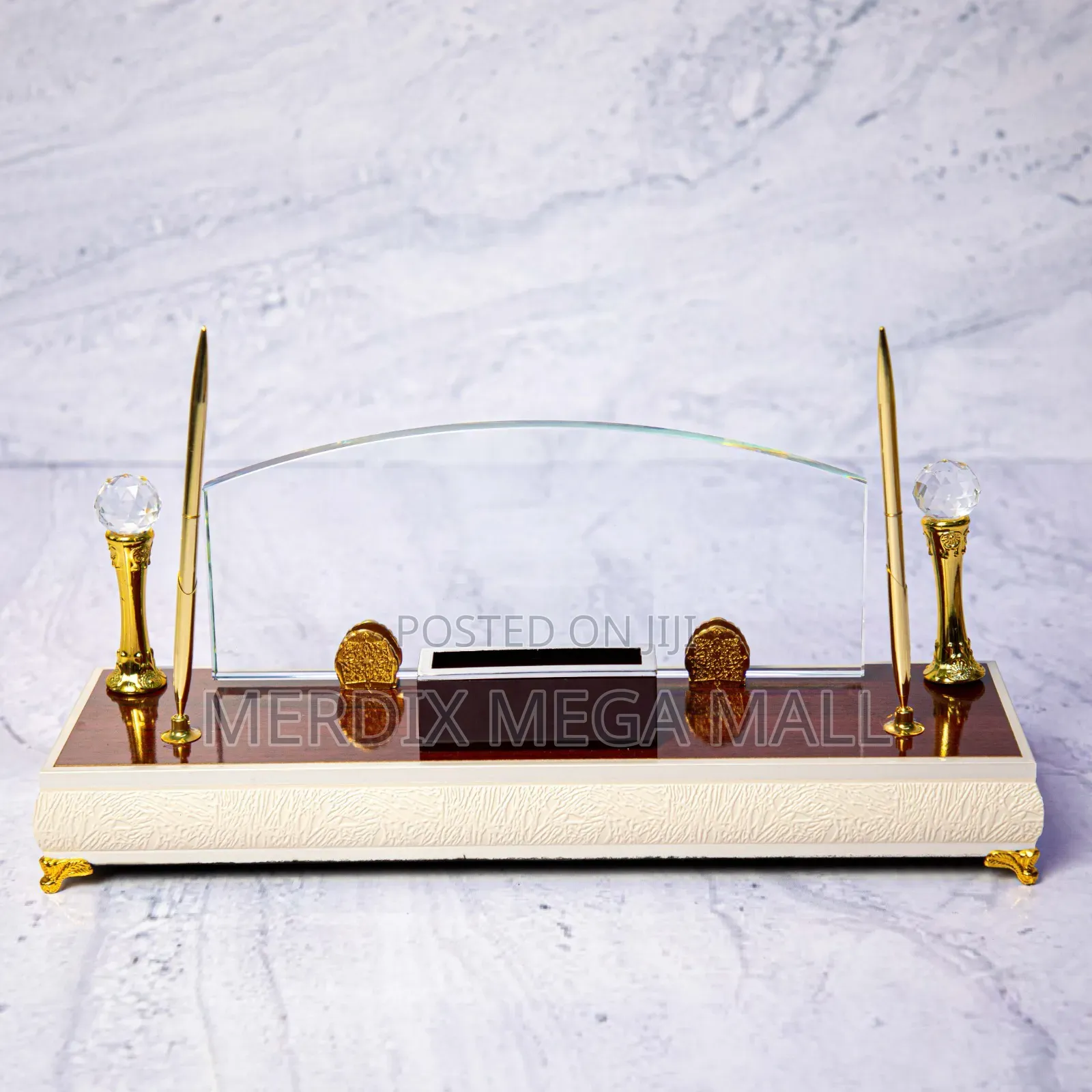Premium Glass & Gold Desk Organizer Set,Executive Desk Set