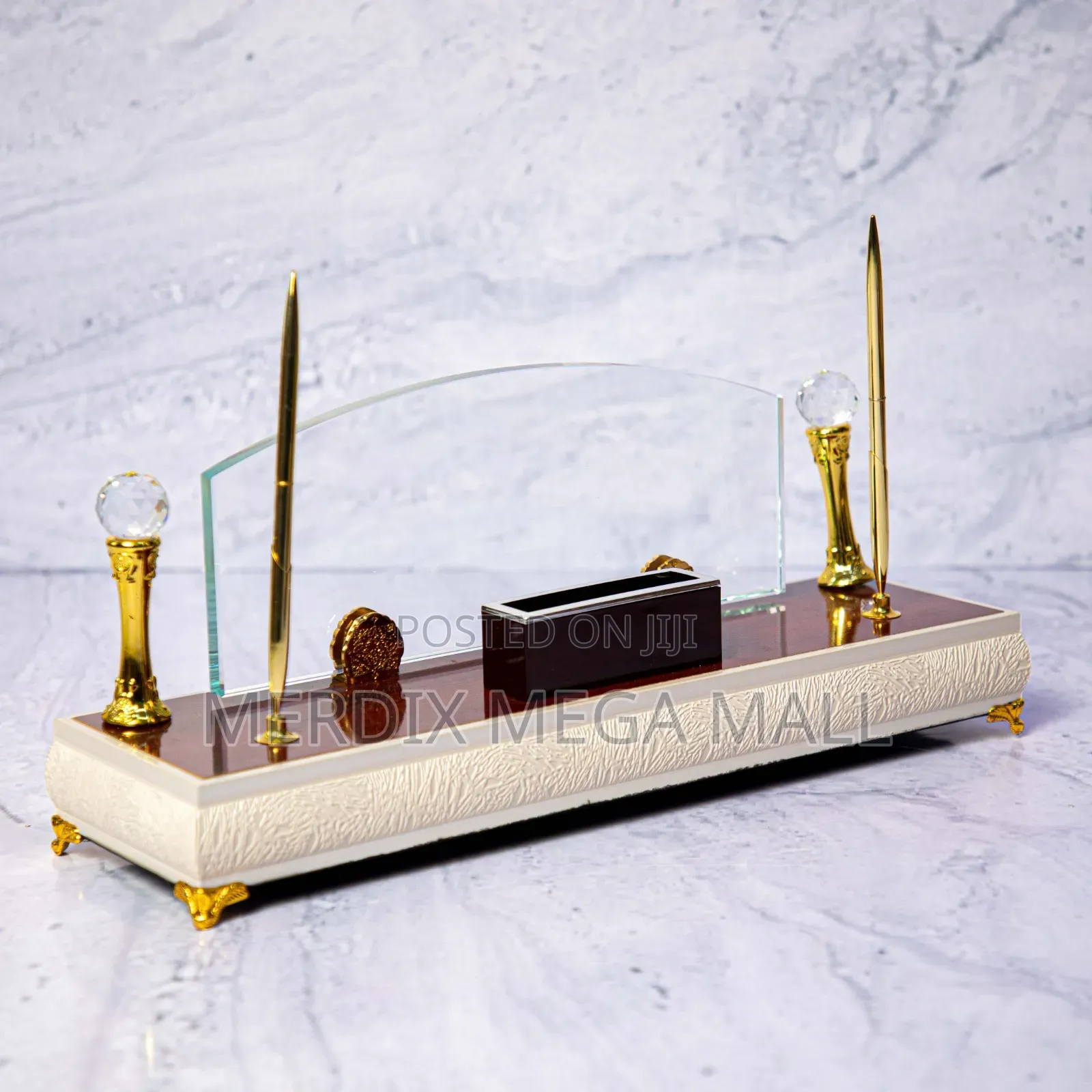 Premium Glass & Gold Desk Organizer Set,Executive Desk Set