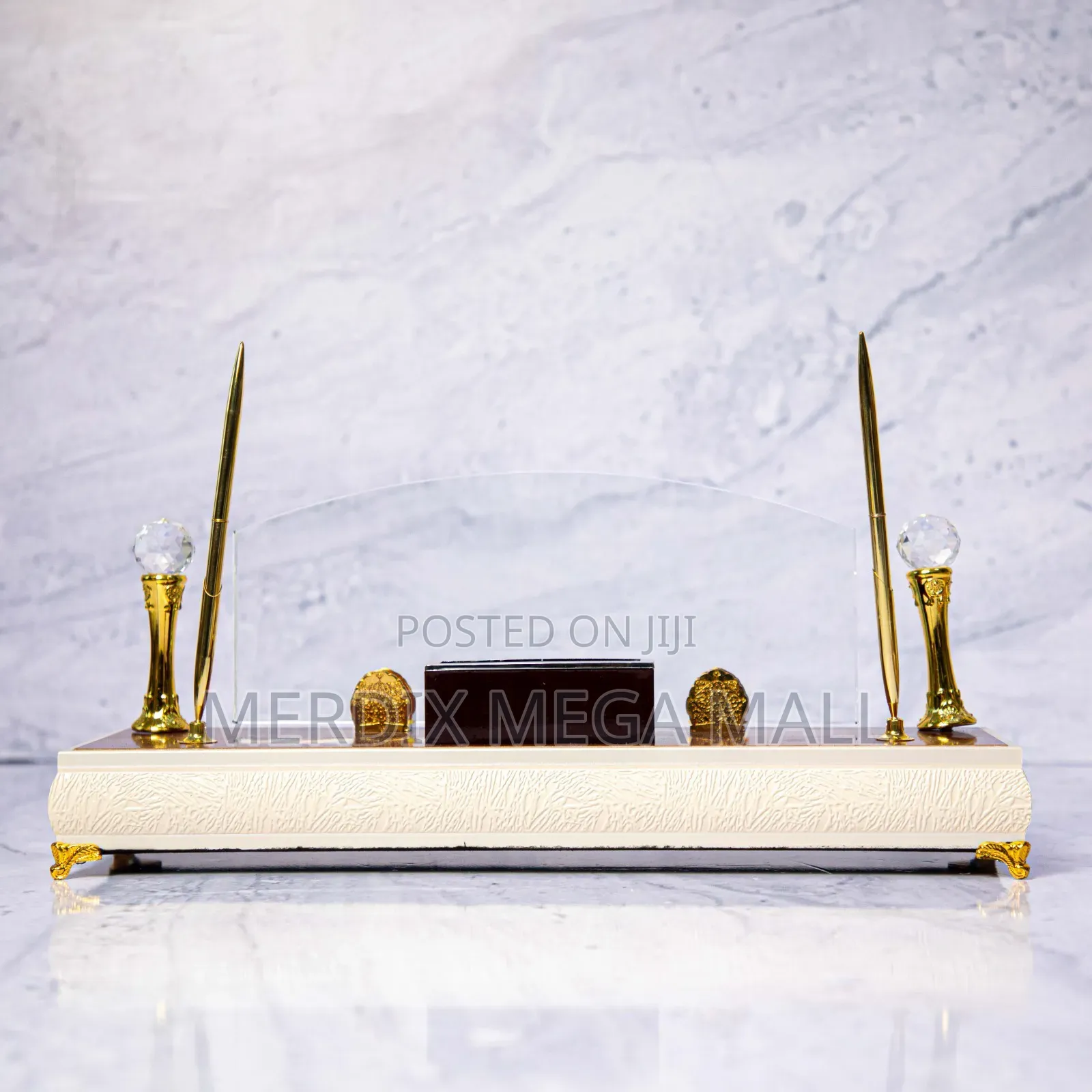 Premium Glass & Gold Desk Organizer Set,Executive Desk Set