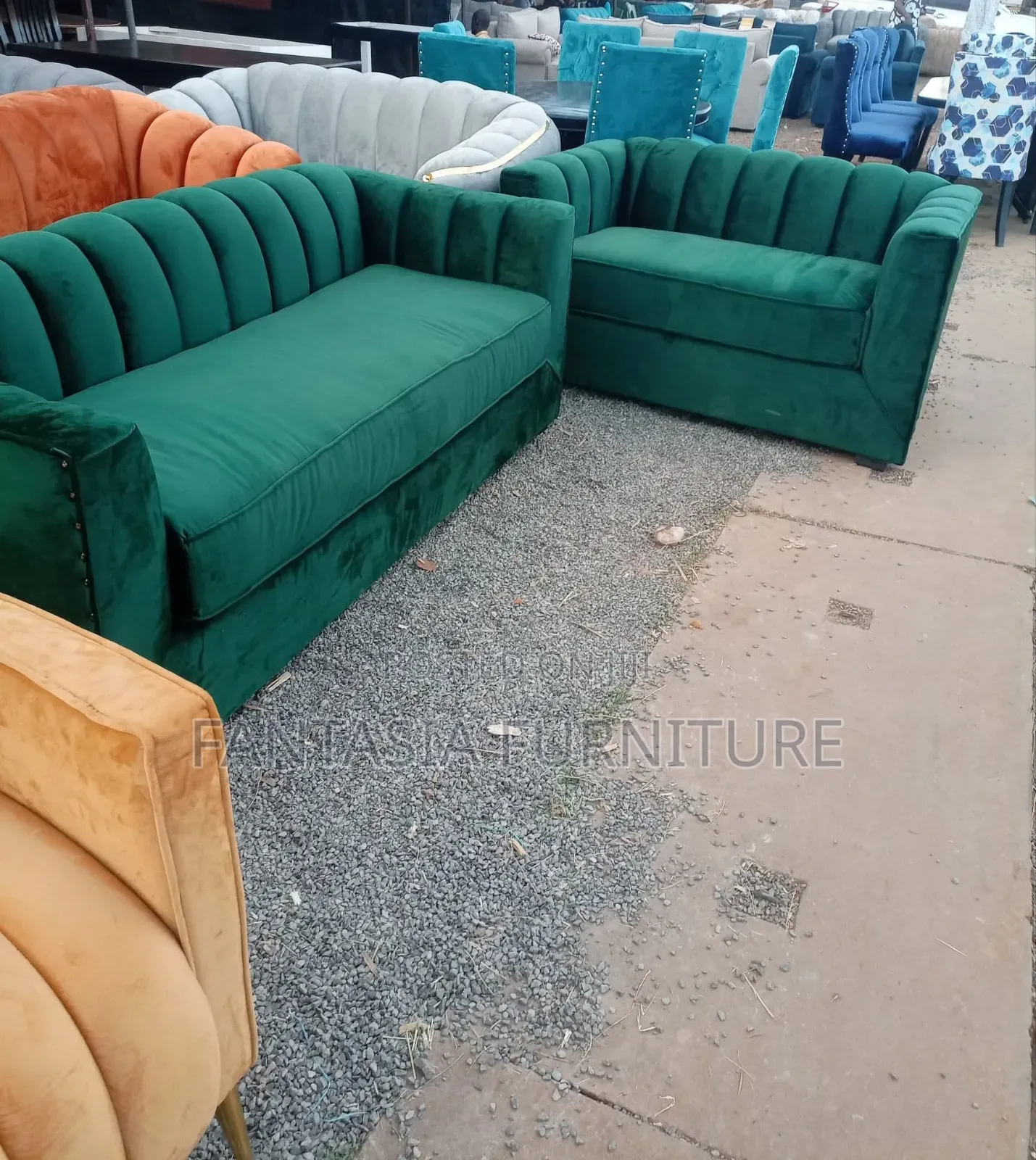 3 + 2 Seater Green Sofa (Low Back Seats)