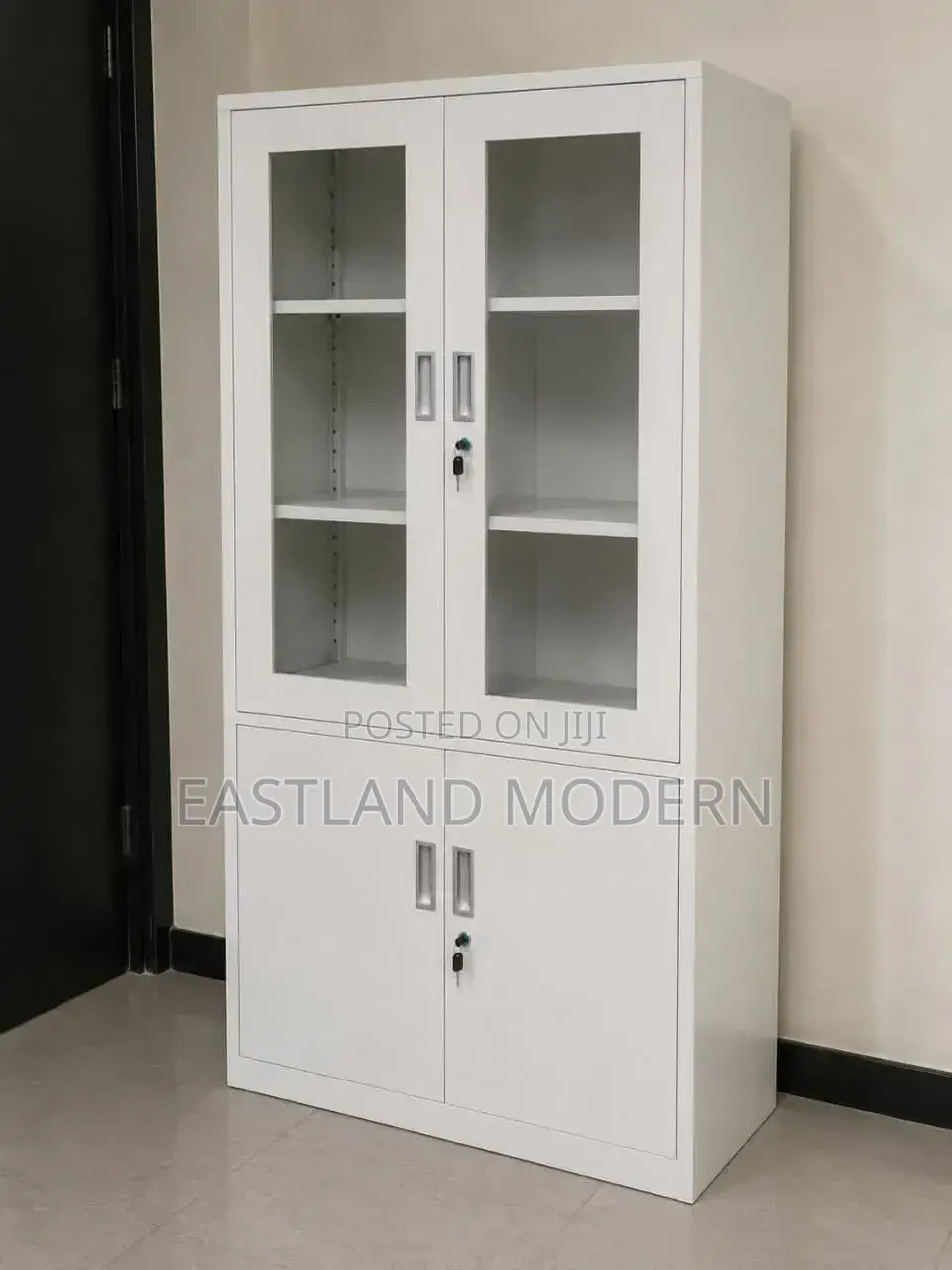 Office Storage Cabinet With Glass Doors & Shelves | Lockable Cabinet