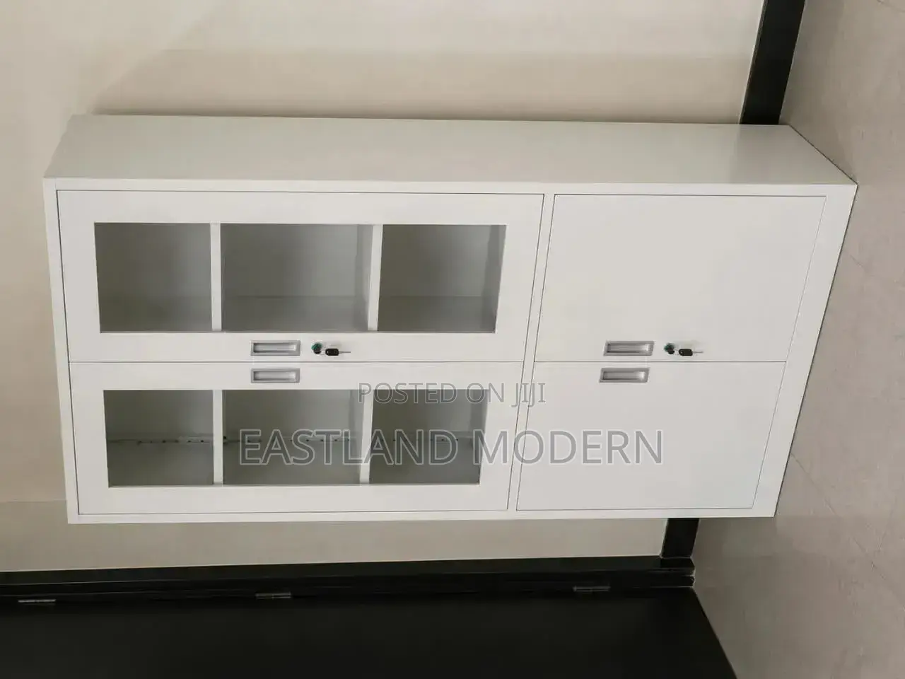 Office Storage Cabinet With Glass Doors & Shelves | Lockable Cabinet