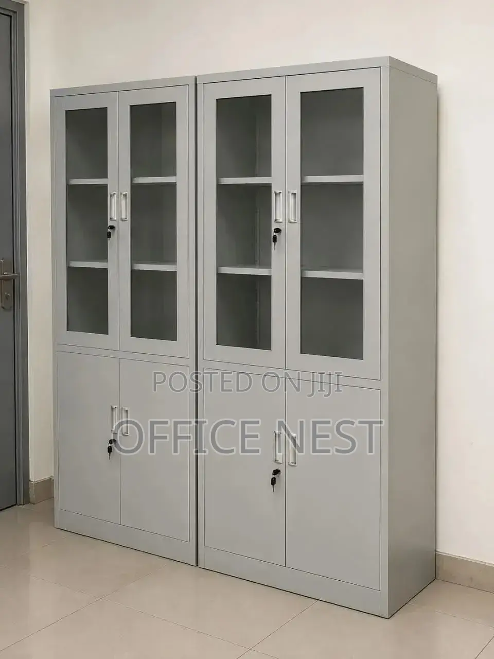 Office Storage Cabinet With Glass Doors & Lockable Shelves – 2 Door