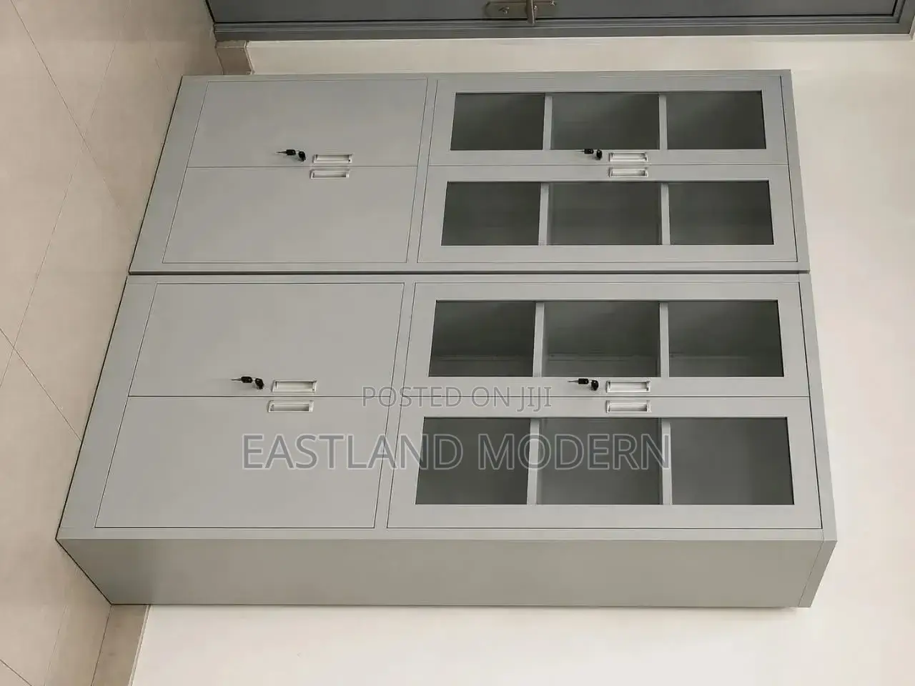 Office Storage Cabinet With Glass Doors & Lockable Shelves – 2 Door