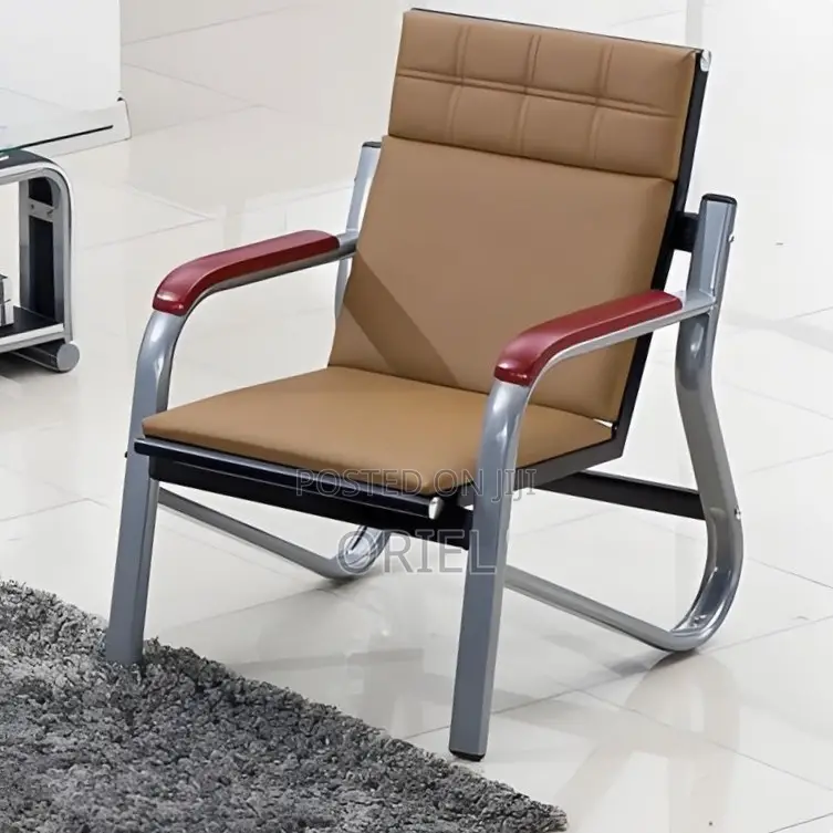 5 Seater Office Reception Sofa : Brown Leather Padded Office Waiting S
