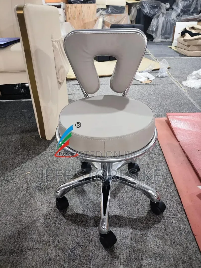 White Silver Adjustable Stool