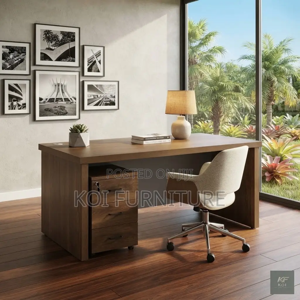 Office Desk; 1.4 Meter Home Office Desk With Pedestal Cabinet