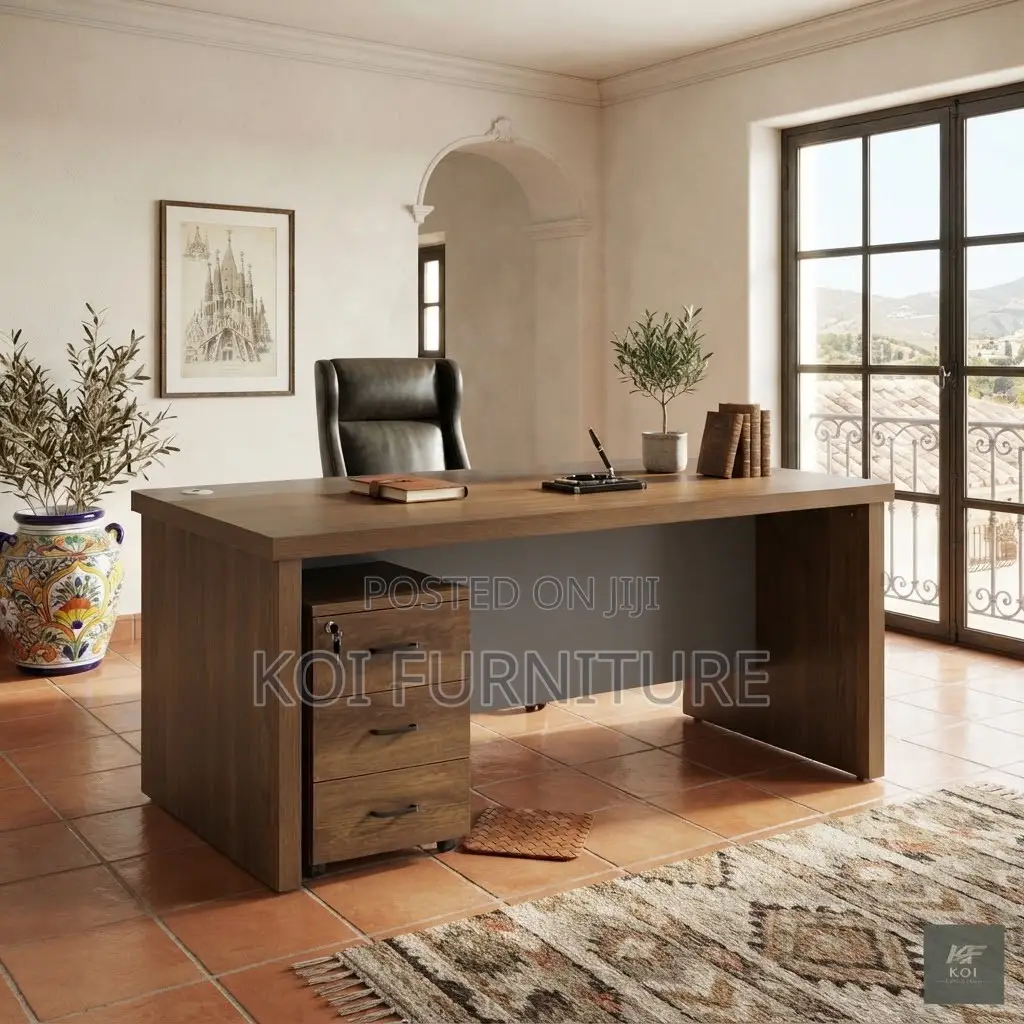 Office Desk; 1.4 Meter Home Office Desk With Pedestal Cabinet