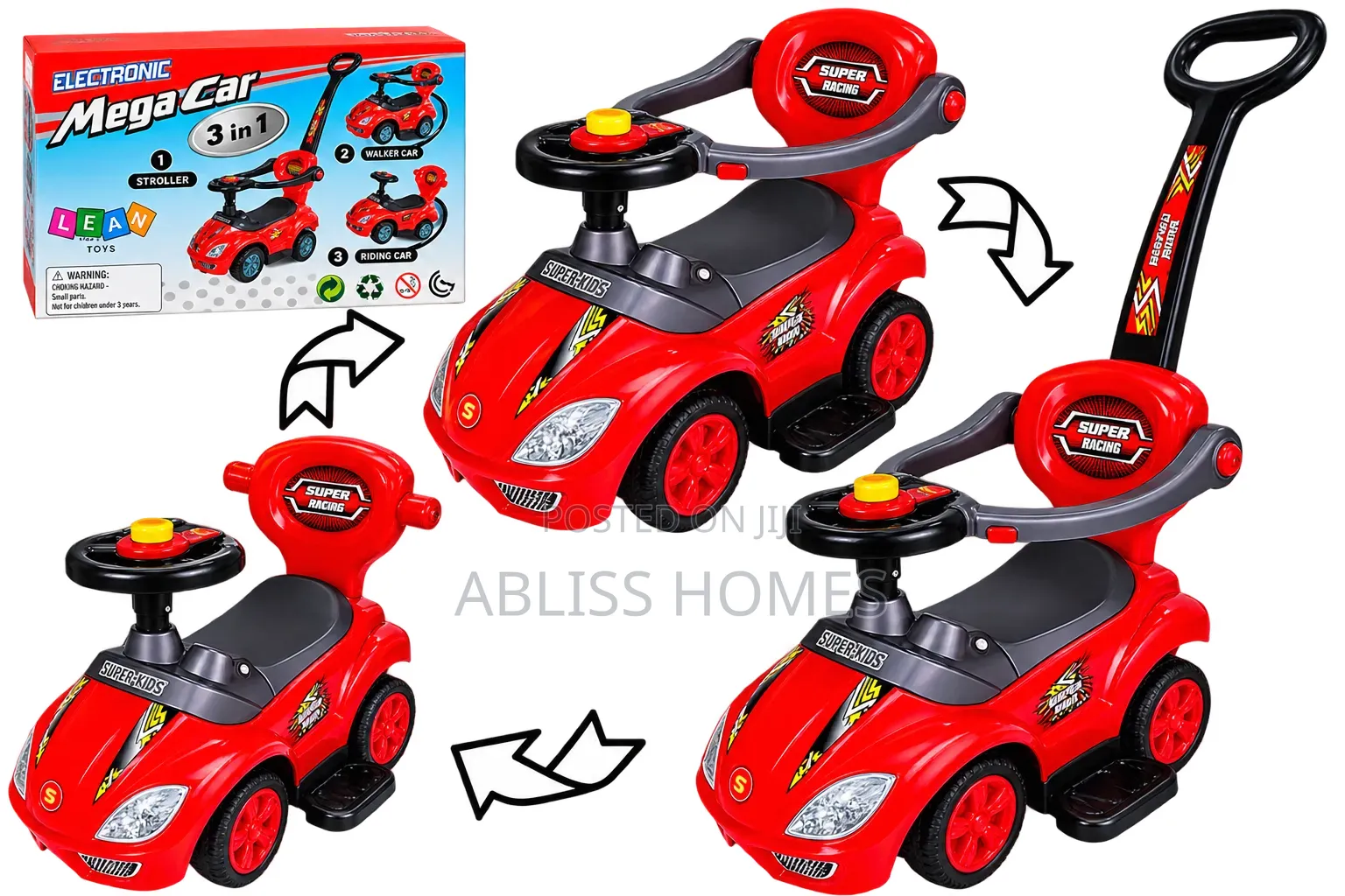 3-in-1 Kids Ride-on Push Car