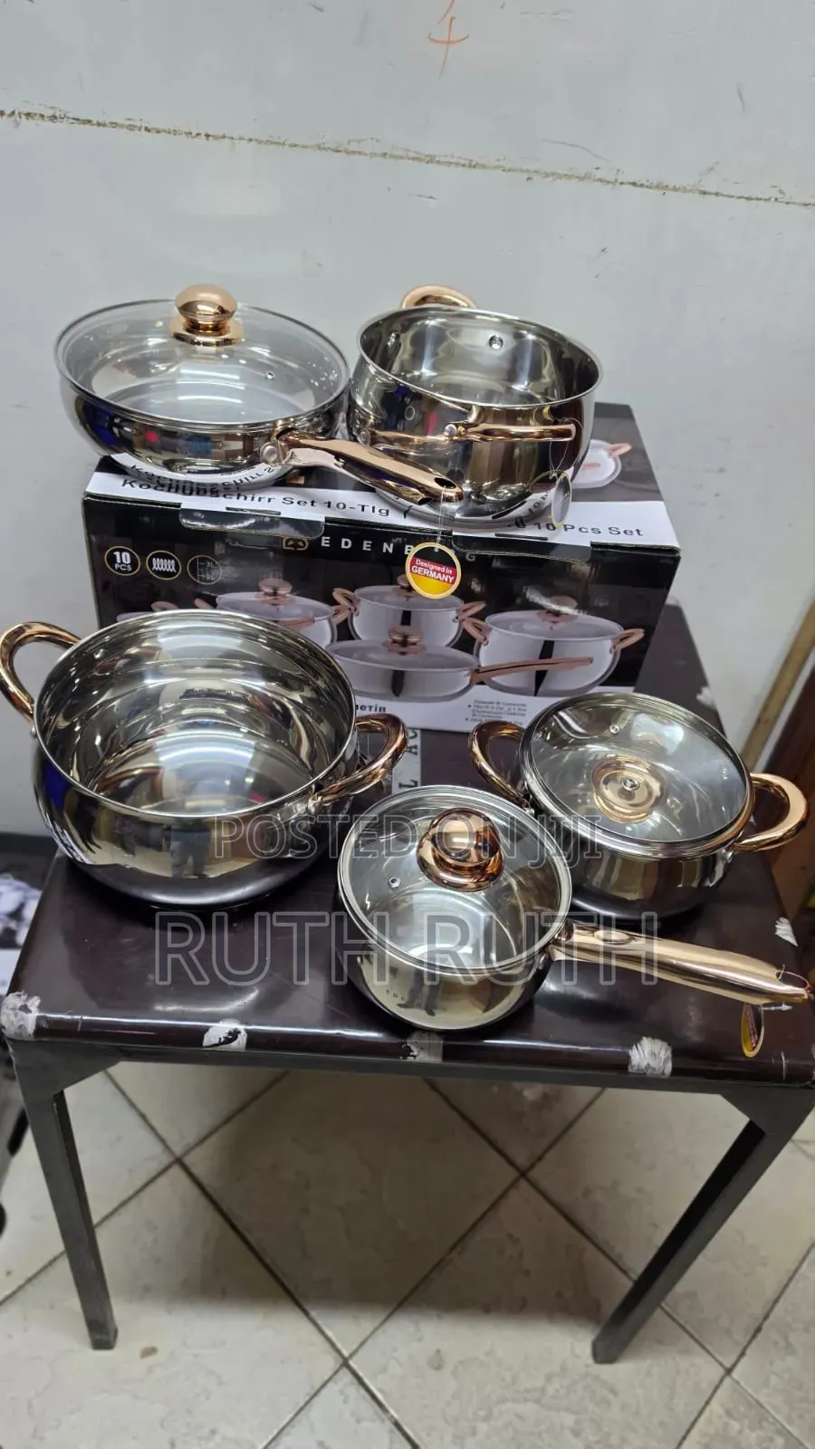 10 Pieces Gold Stainless Steel Edenburg EB-2422 Cookware Set