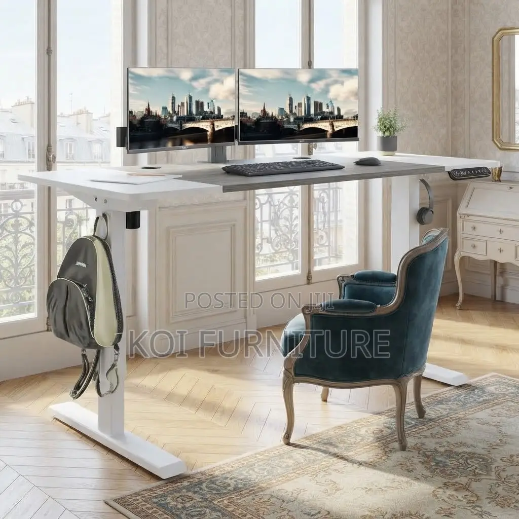 Office Desk; White Ergonomic 1200MM Electric Adjustable Studio Desks