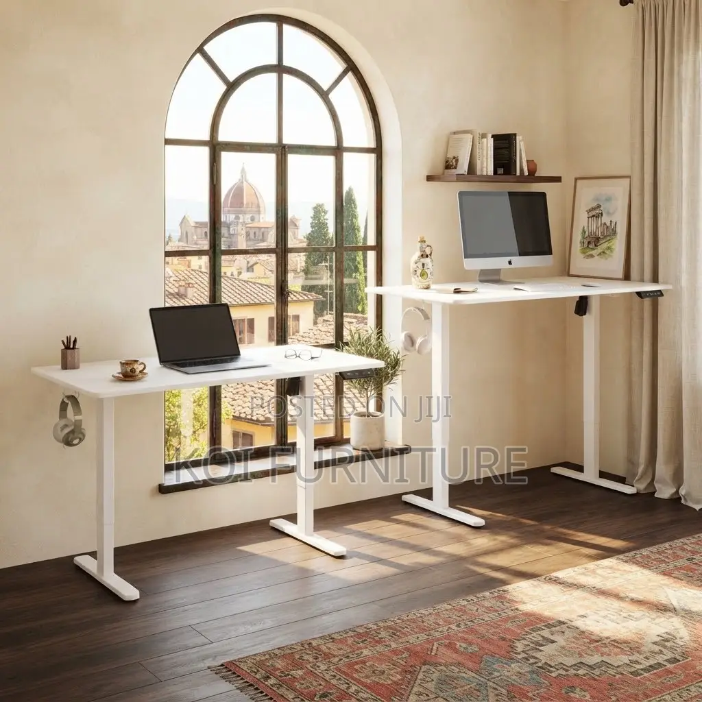 Office Desk; White Ergonomic 1200MM Electric Adjustable Studio Desks