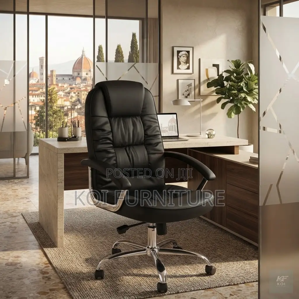 Office Chairs; Leather High Backrest Set With Fixed Armrests