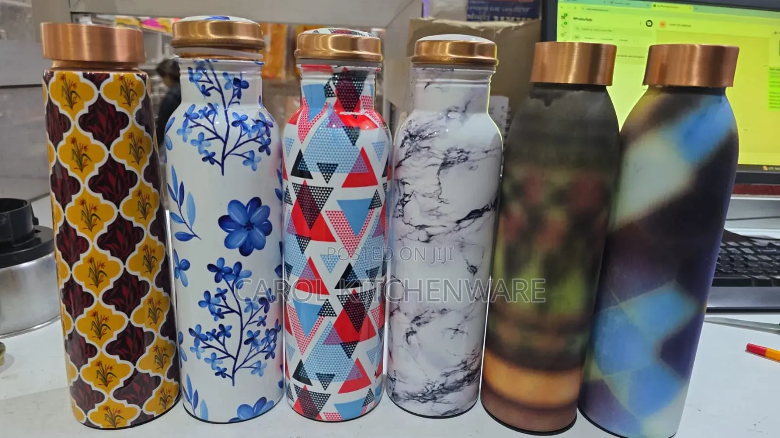 1 LTR Printed Copper Water Bottle
