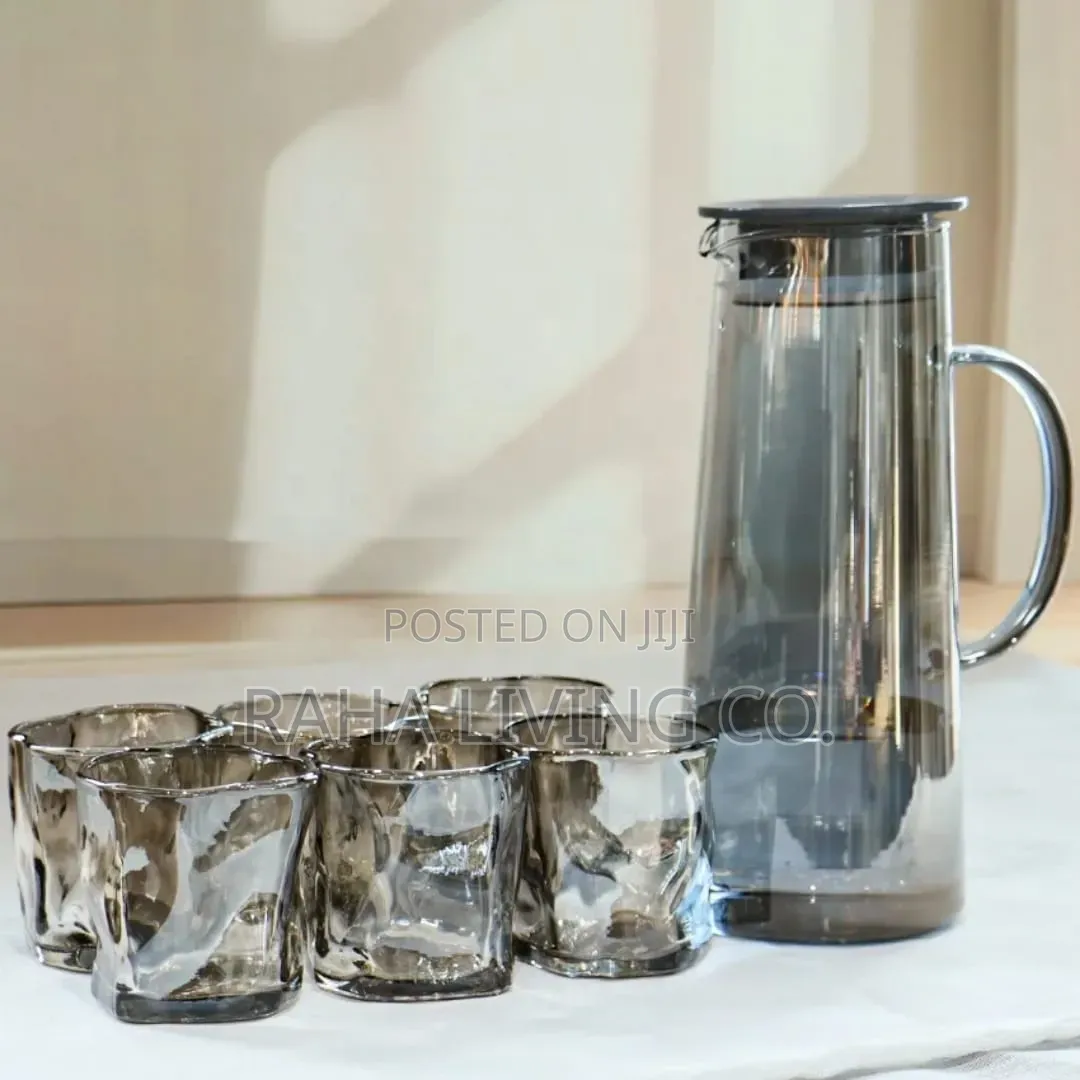 Smoked Borosilicate Water Set | 1 Jug + 6 Cups | Elegant