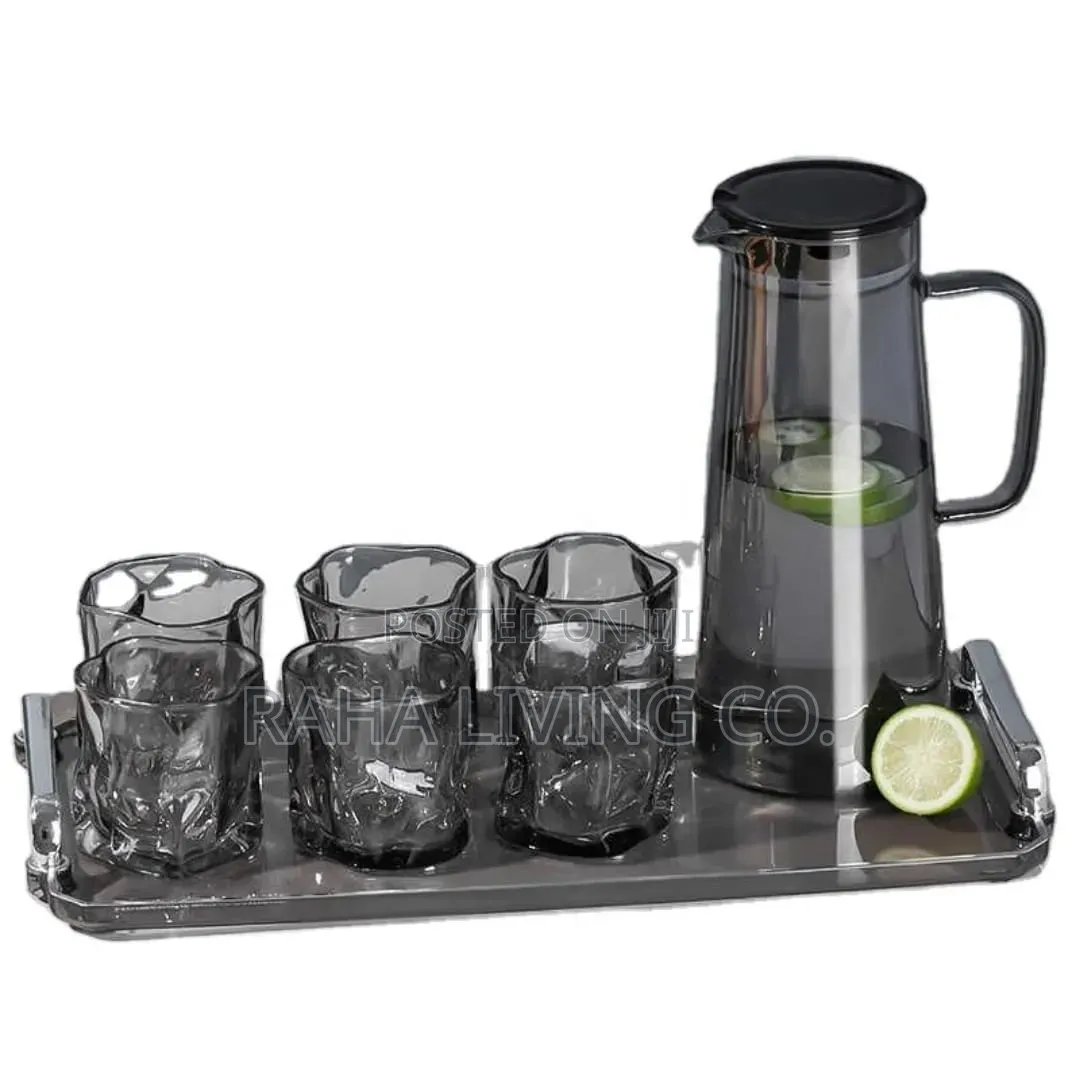 Smoked Borosilicate Water Set | 1 Jug + 6 Cups | Elegant
