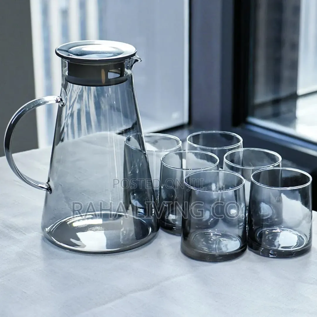 Elegant Smoked-Glass Water Set | 1 Jug + 6 Glasses