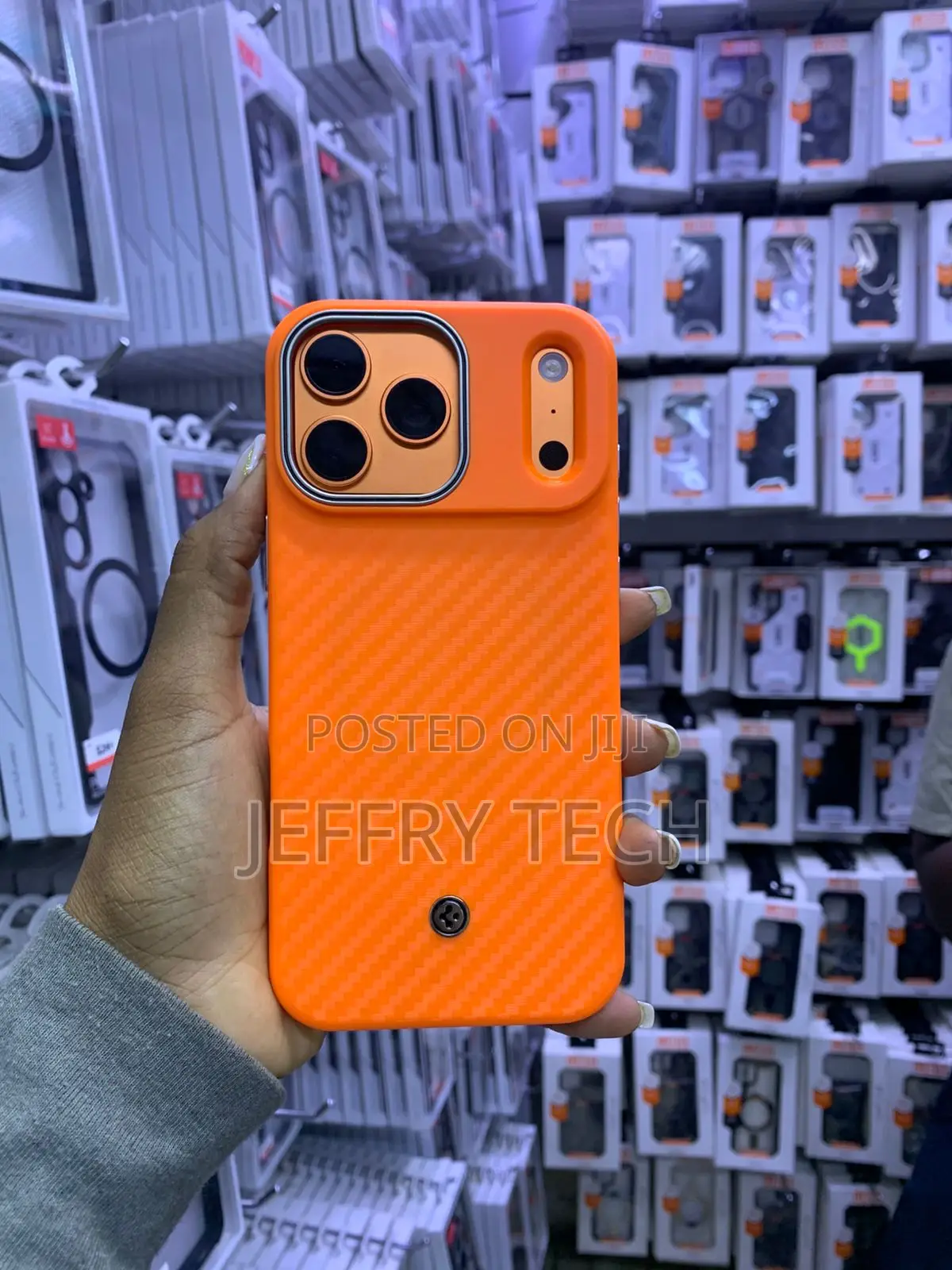 Vibrant Orange Carbon Fiber Texture Smartphone Case iPhone 17 Series