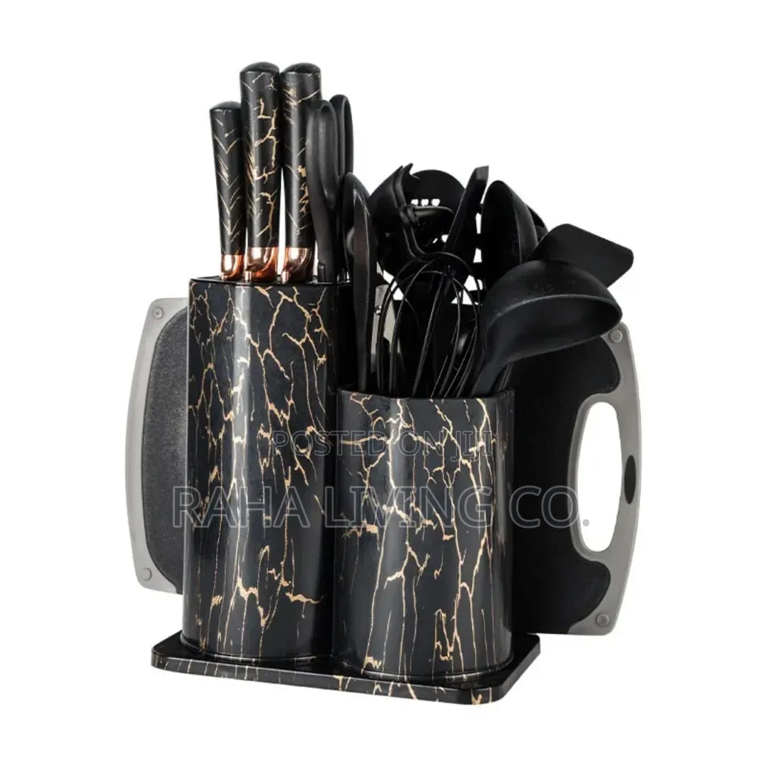 19pc Silicone Spoon Set | Black Marble Design | Heat-Resistant