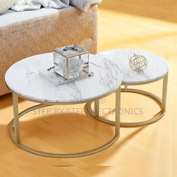 Home Furniture Marble Nesting Coffee Table Set With Gold Metal Frame