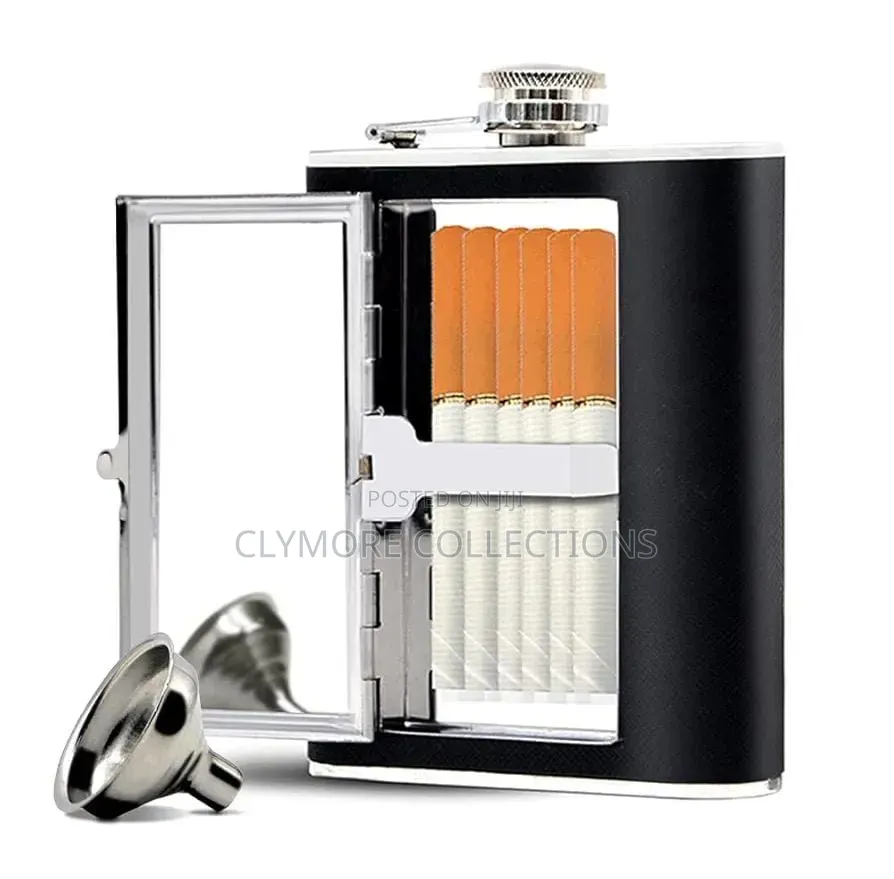 2-in-1 Stainless Steel Hip Flask With Built-in Cigarette Holder