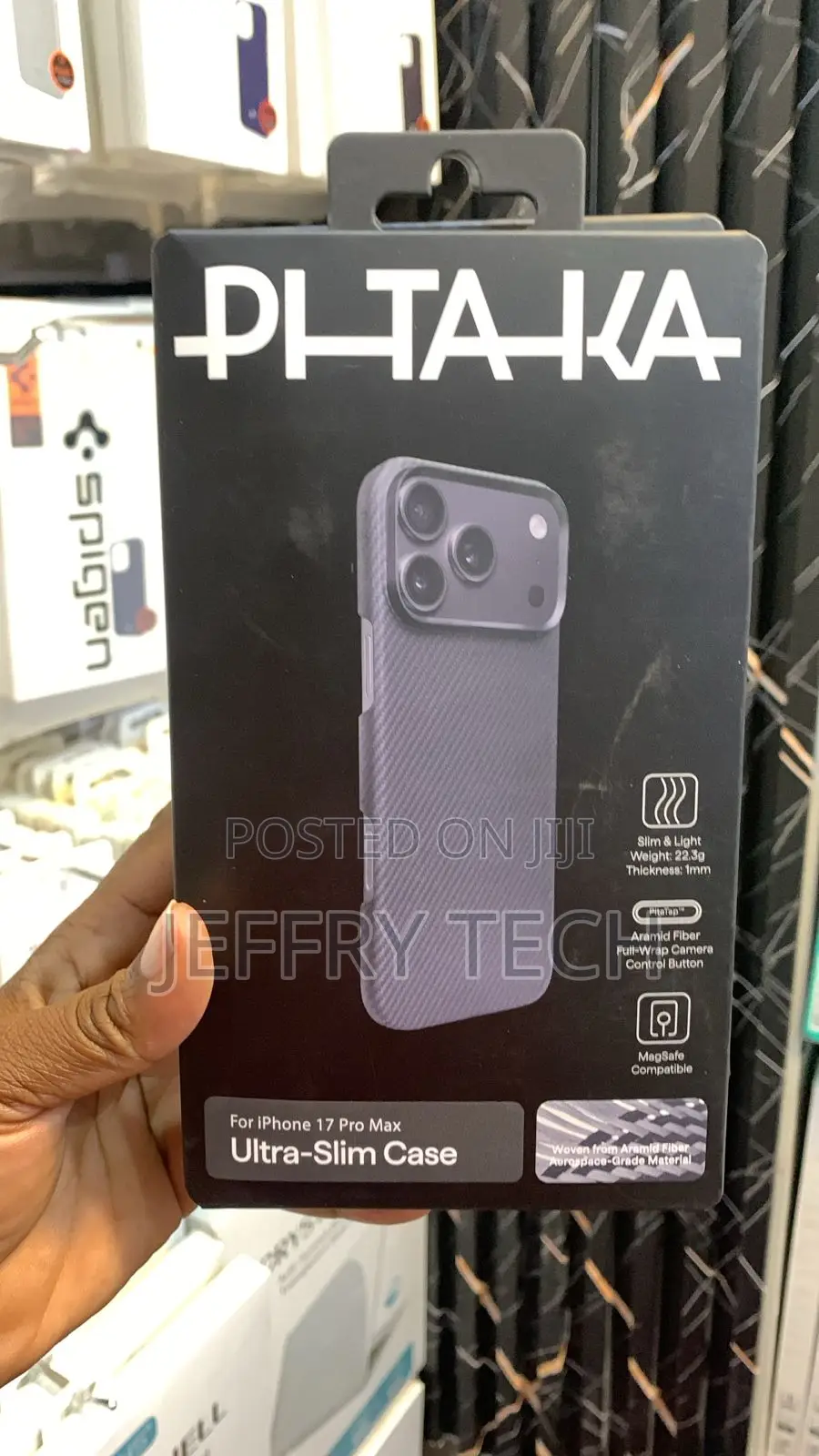 PITAKA Slim Case for the iPhone 17 Pro Max in a Blue Woven Pattern