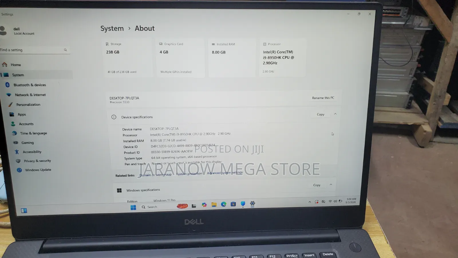Laptop Dell Precision 5530 8GB Intel Core i9 SSD 256GB