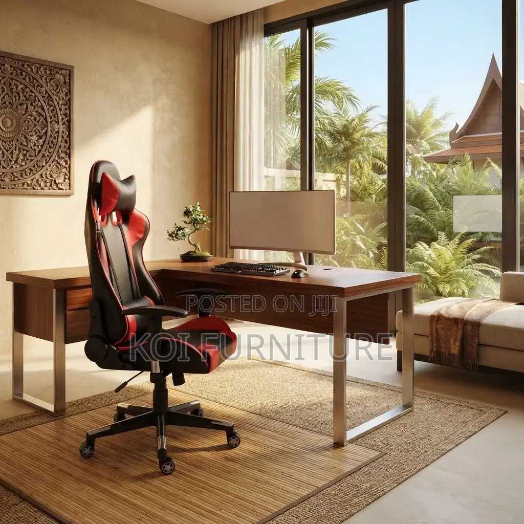 Office Chairs; Reclining Leather Red-Black Ergonomic Office Seat