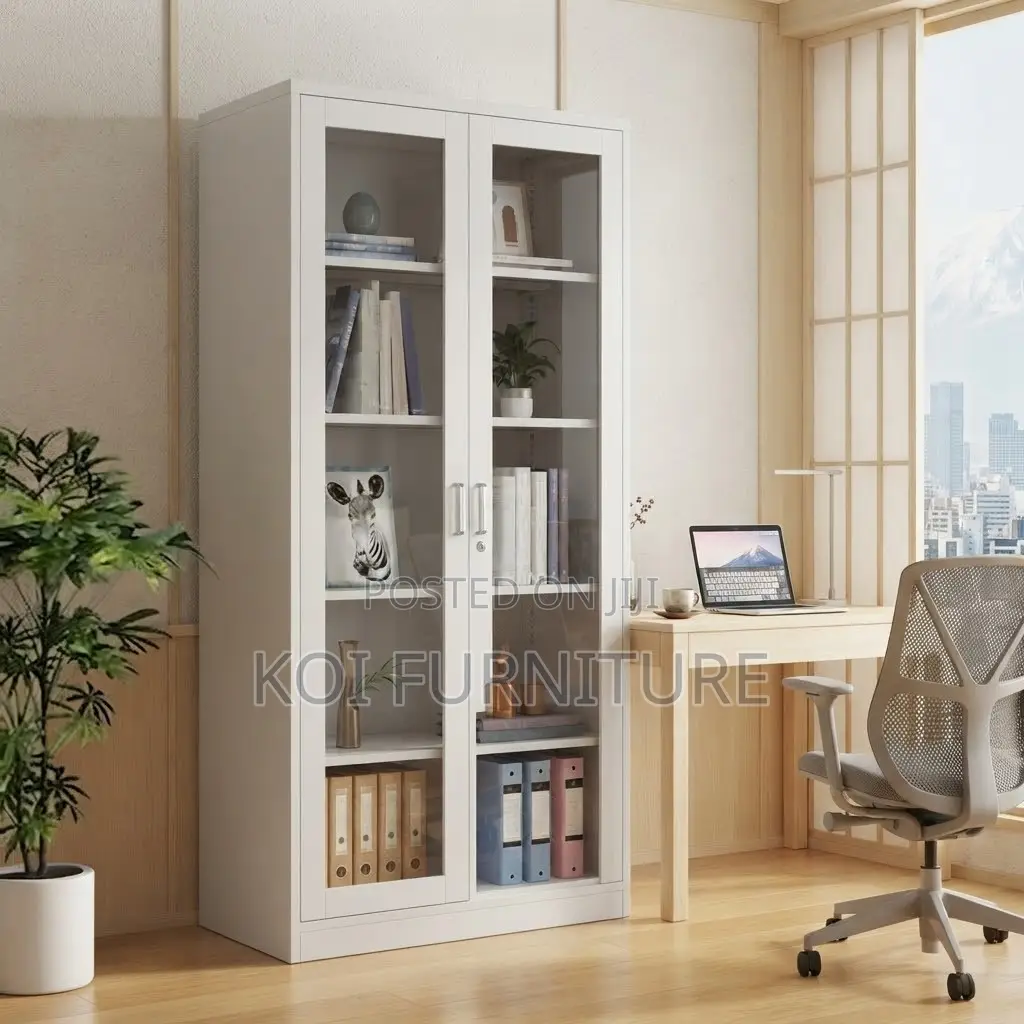 Office Cabinet; Glass Front Office Cabinet With 2 Lockable Doors