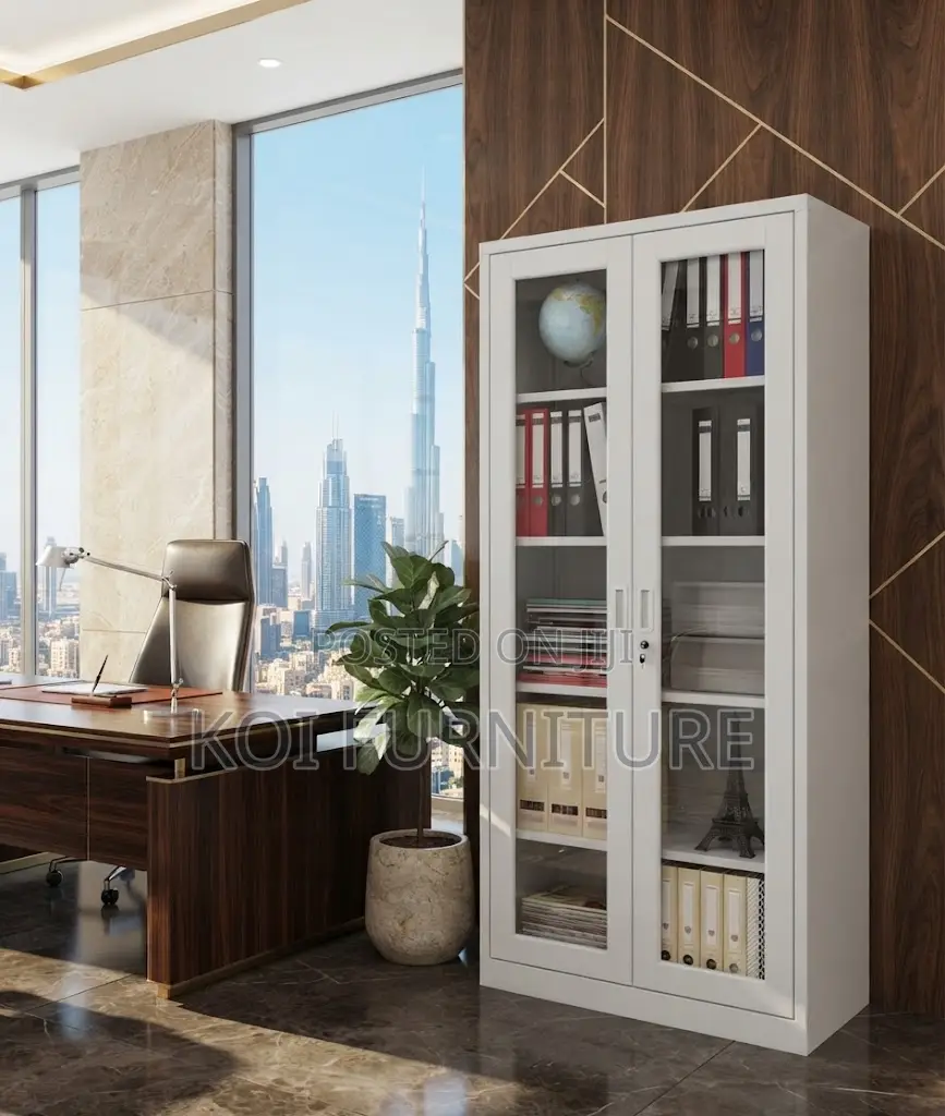 Office Cabinet; Glass Front Office Cabinet With 2 Lockable Doors