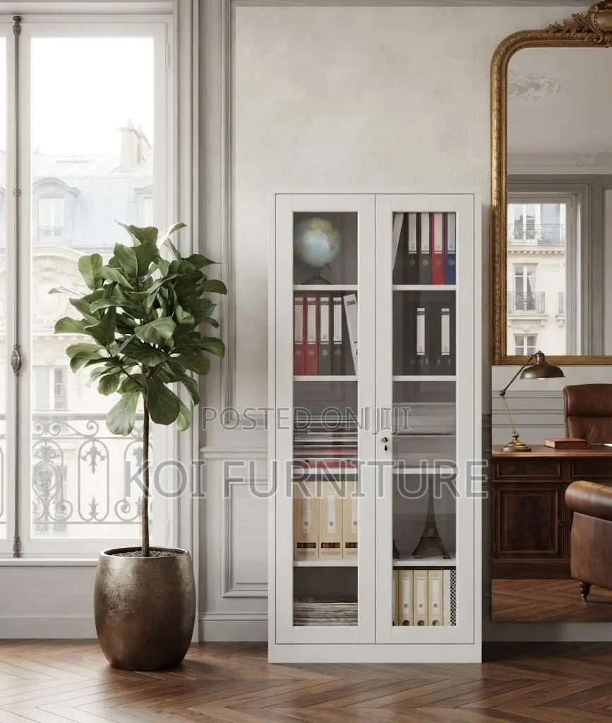 Office Cabinet; Glass Front Office Cabinet With 2 Lockable Doors
