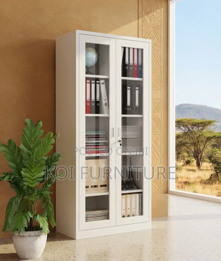 Office Cabinet; Glass Front Office Cabinet With 2 Lockable Doors