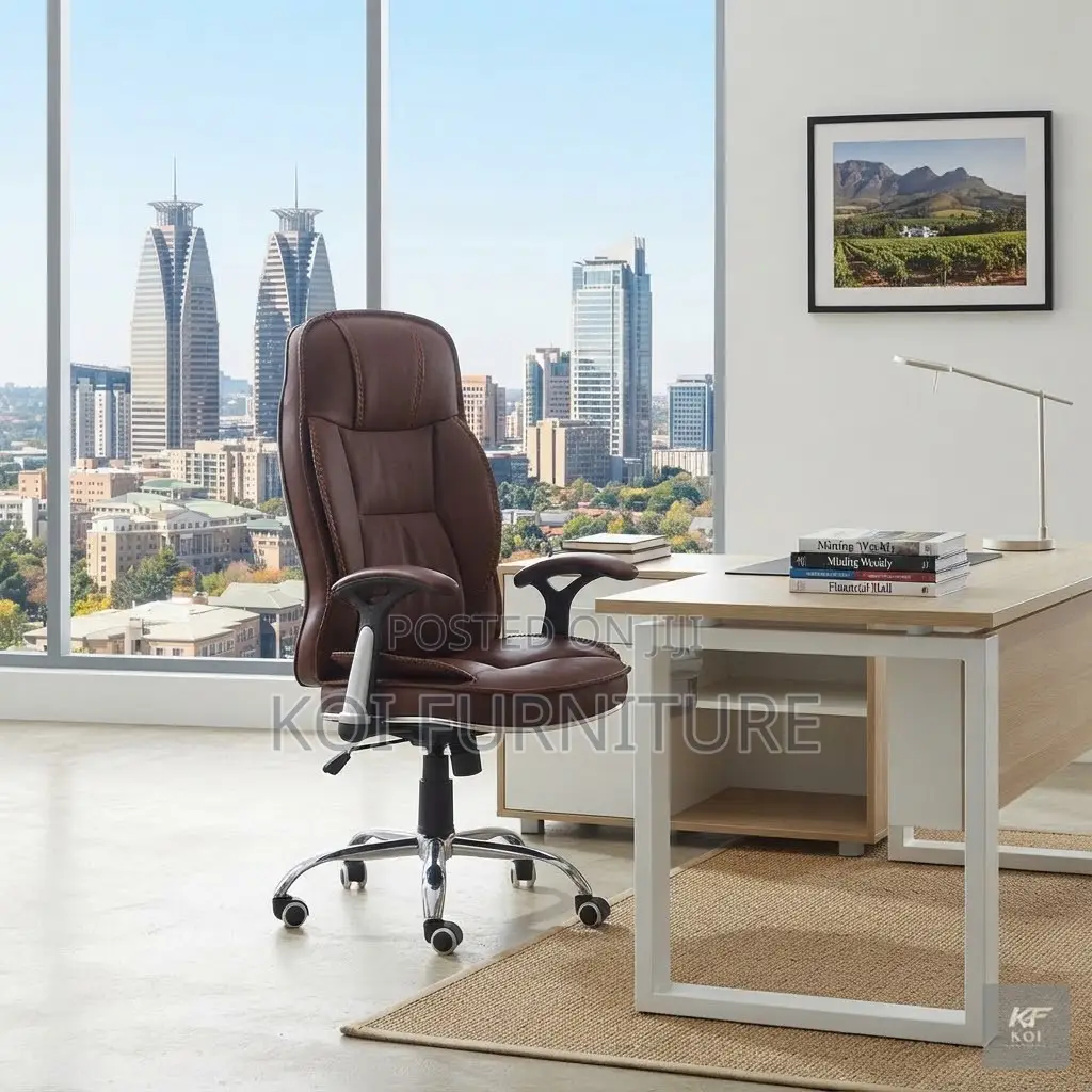 Office Chairs; High Back 180 Back Reclining Brown Leather Chair