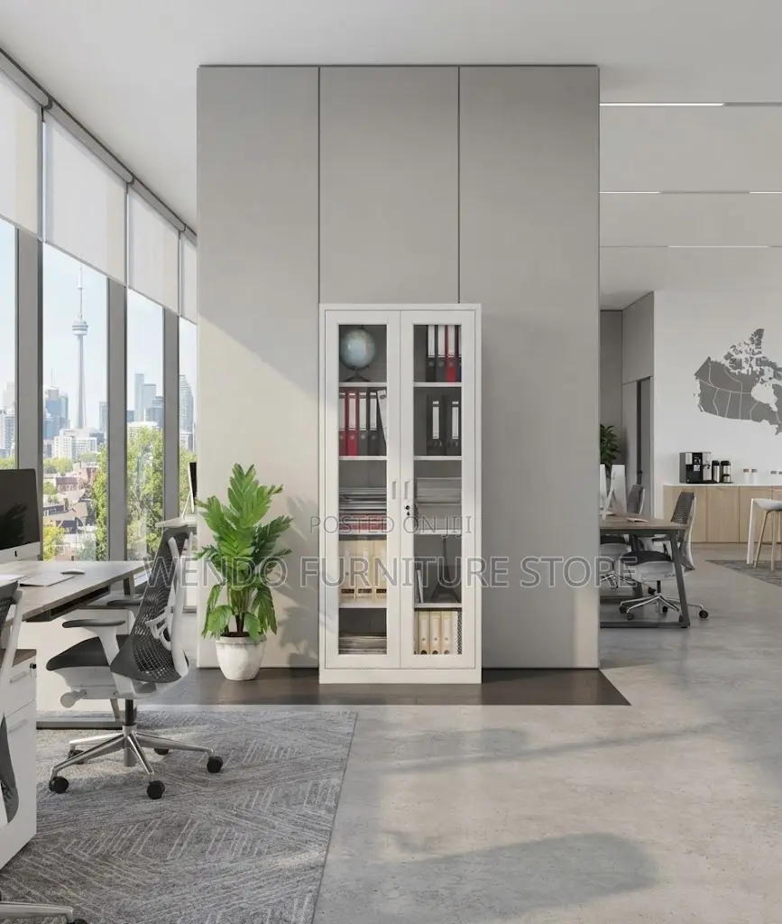 Office Cabinet; Adjustable Shelves Office Cabinet With Two Glass Doors