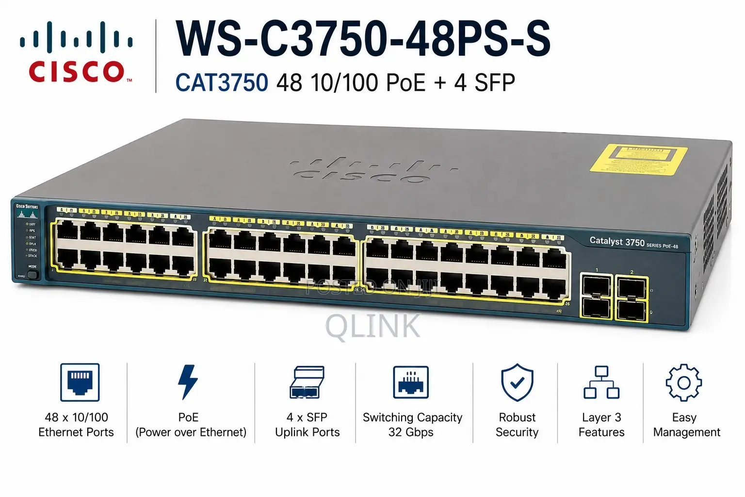 Cisco WS-C3750-48PS-S CAT3750 48 10/100 PoE + 4 SFP