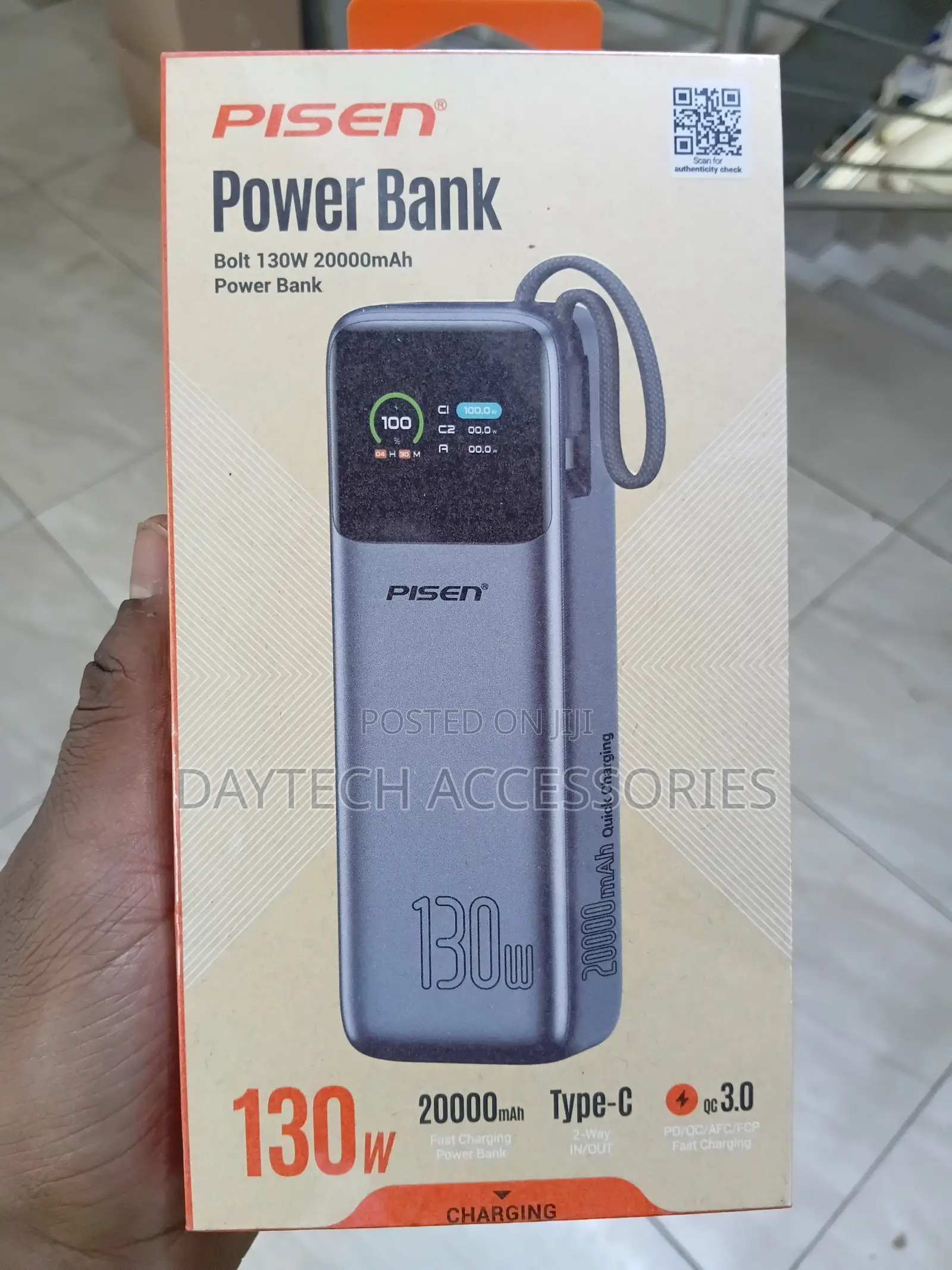 PISEN Bolt 130W 20000mAh Power Bank High-Capacity Portable Charger