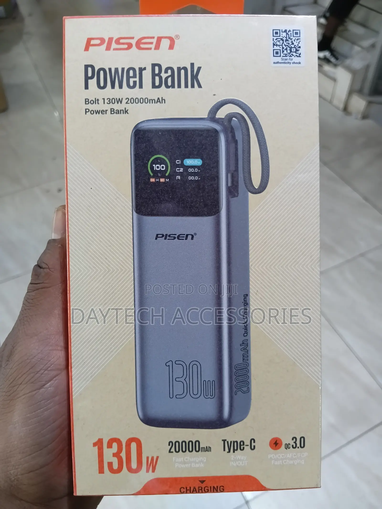 PISEN Bolt 130W 20000mAh Power Bank High-Capacity Portable Charger