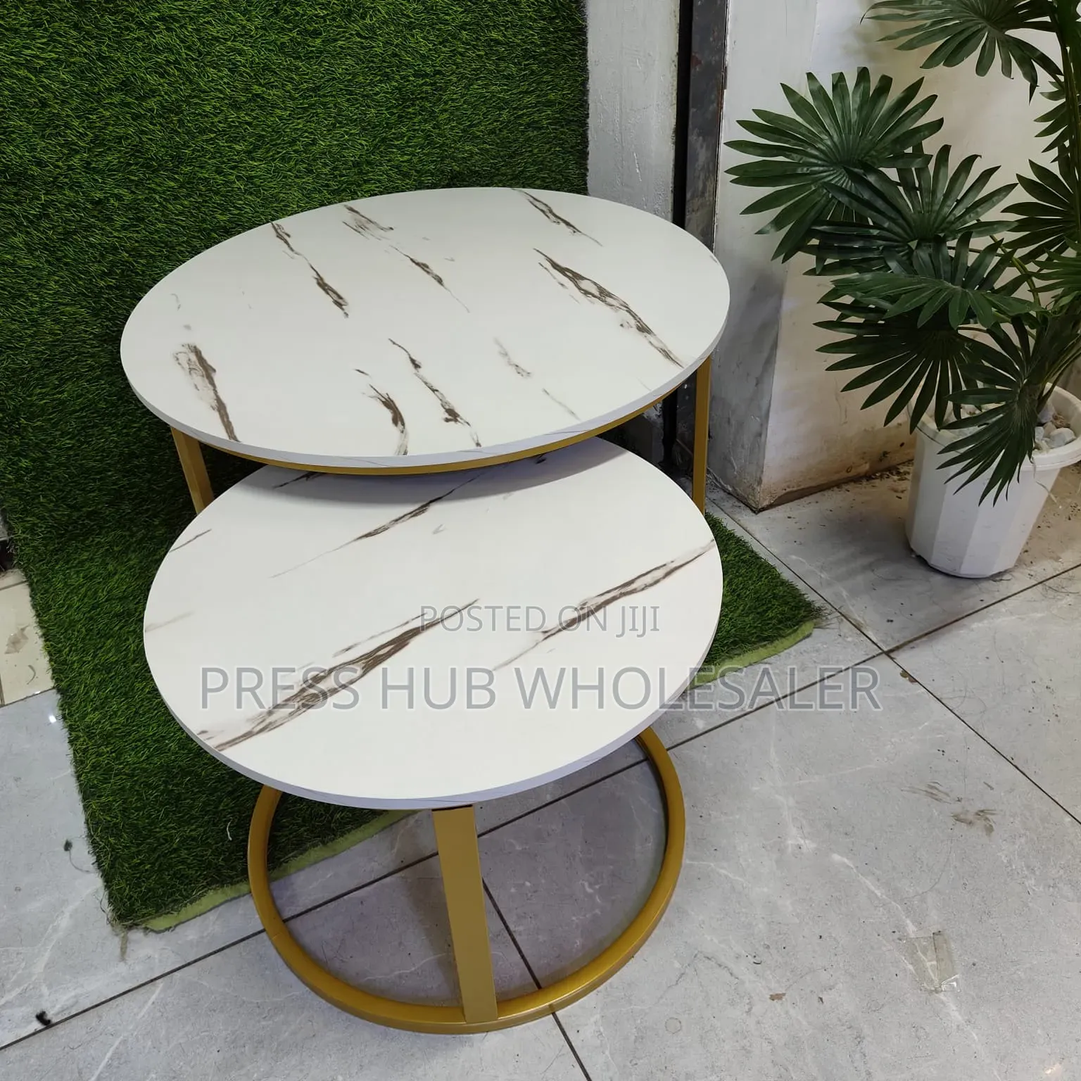 Modern Nesting Coffee Table Set of 2 – White Faux Marble Gold
