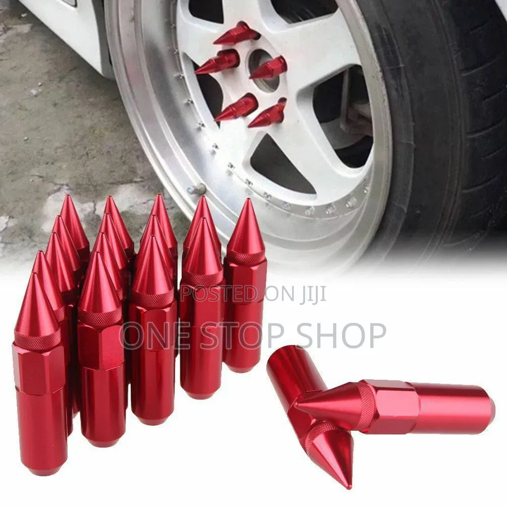 20pc Hard Anodized Red Finish Pointed Spike Top Cap Bullet Nuts