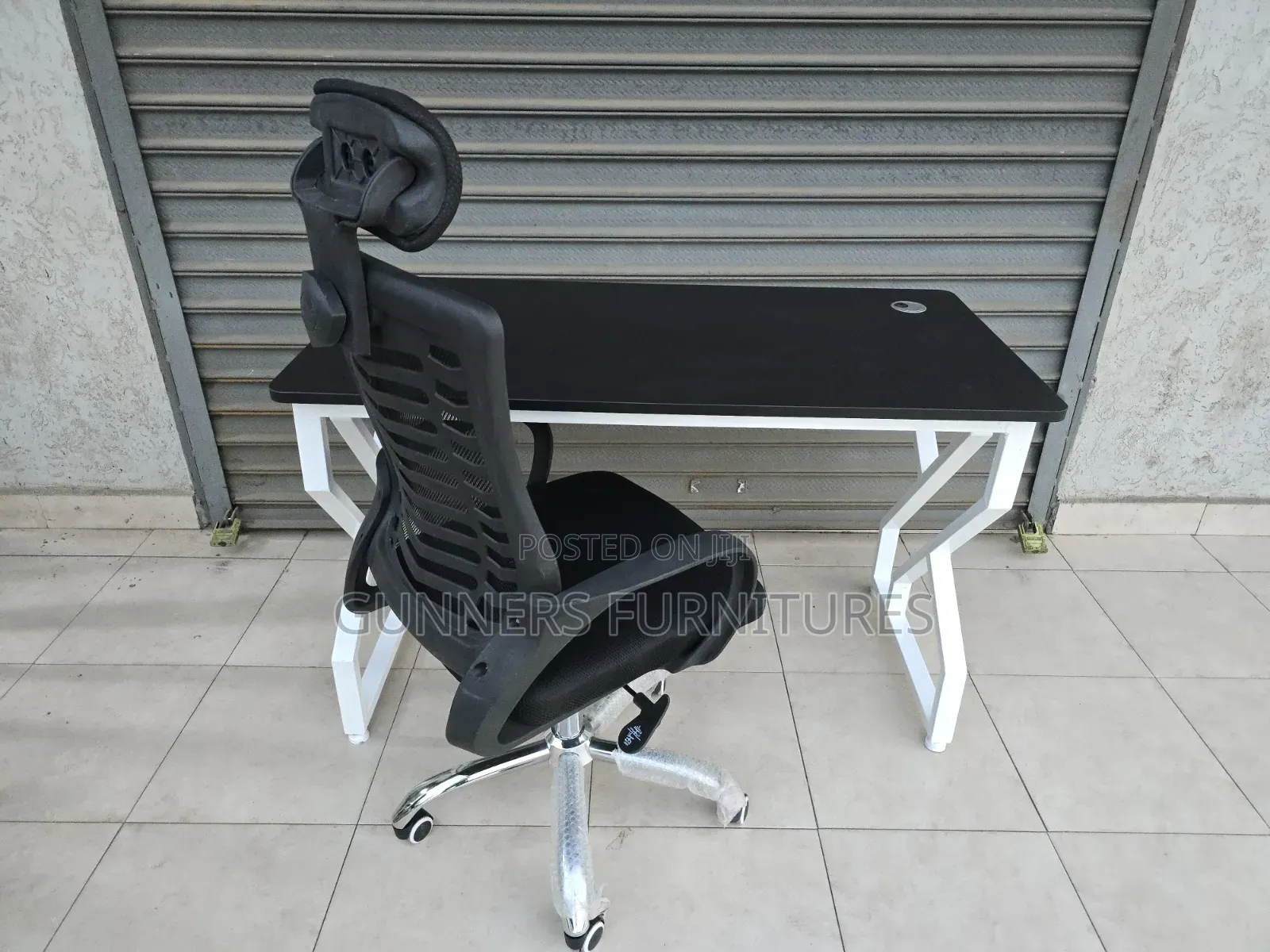 Combo High Back Headrest Office Chair With 1.2metres Metallic Desk