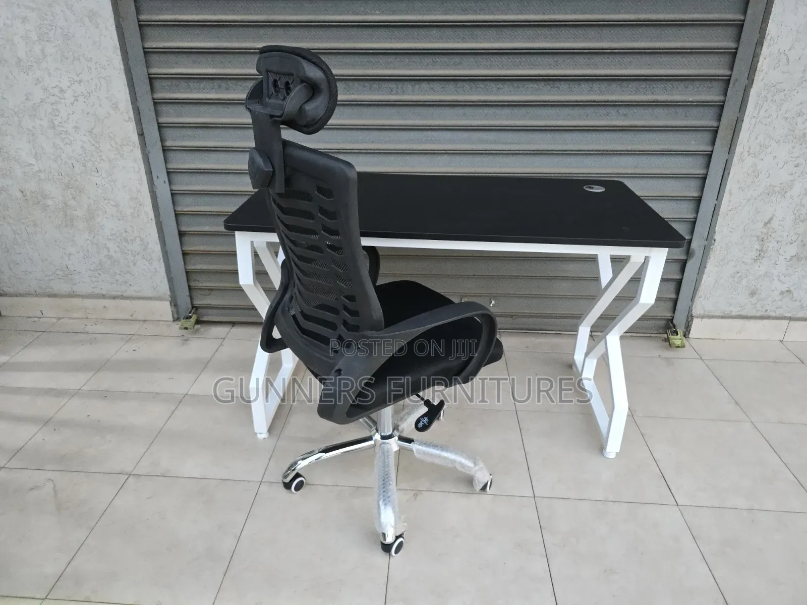 Combo High Back Headrest Office Chair With 1.2metres Metallic Desk
