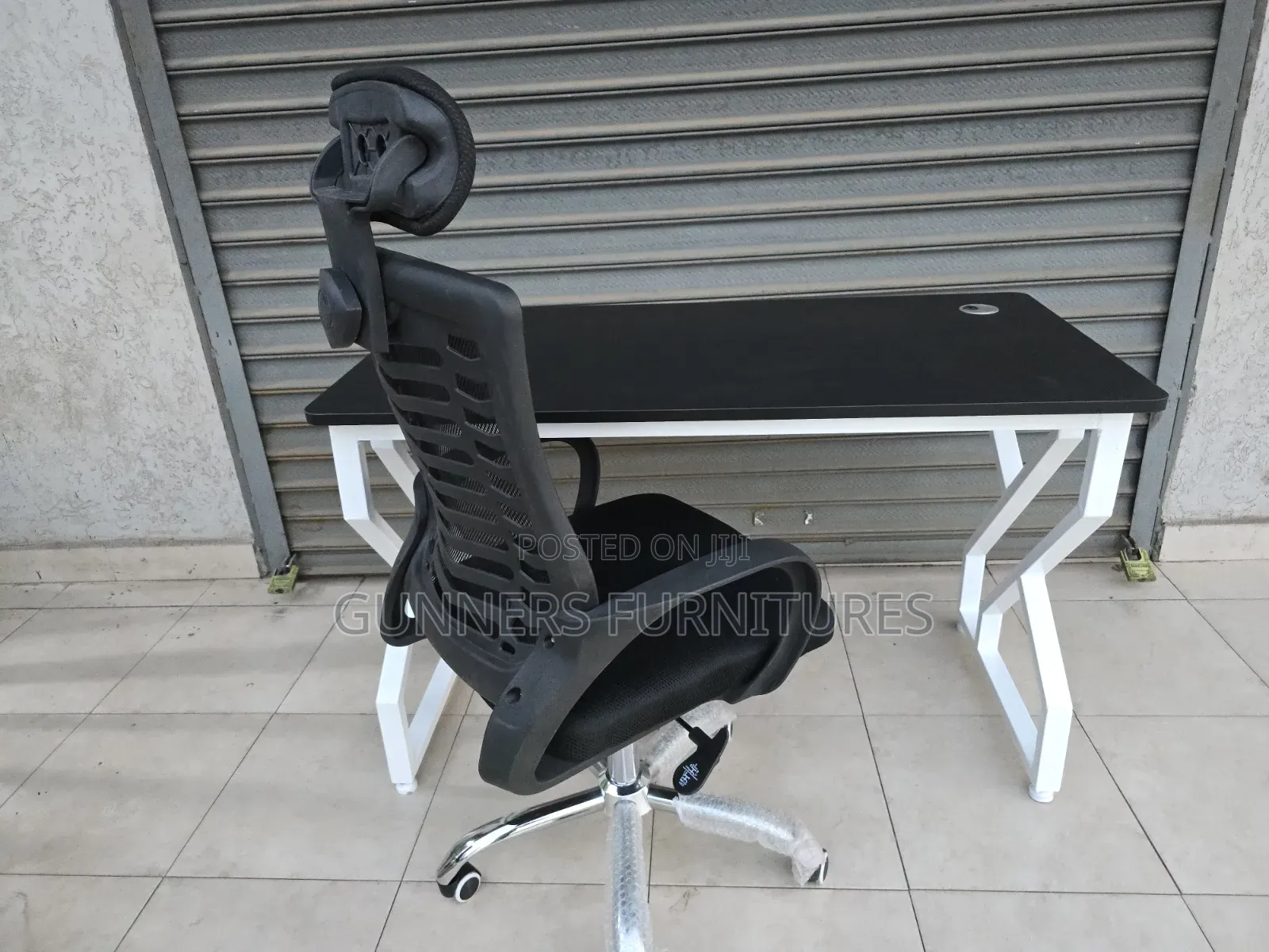 Combo High Back Headrest Office Chair With 1.2metres Metallic Desk